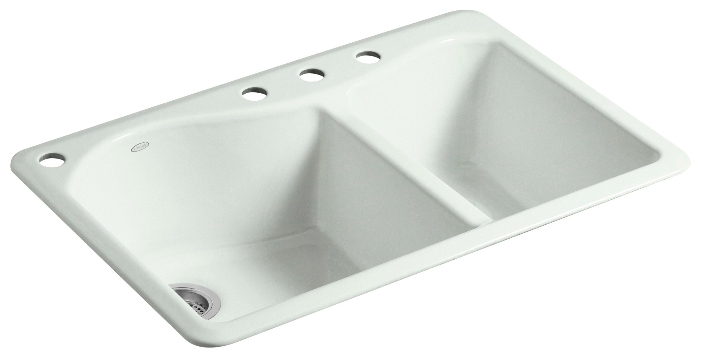 KOHLER Lawnfield Drop-In 33-in x 22-in Sea Salt Cast Iron Double Offset ...