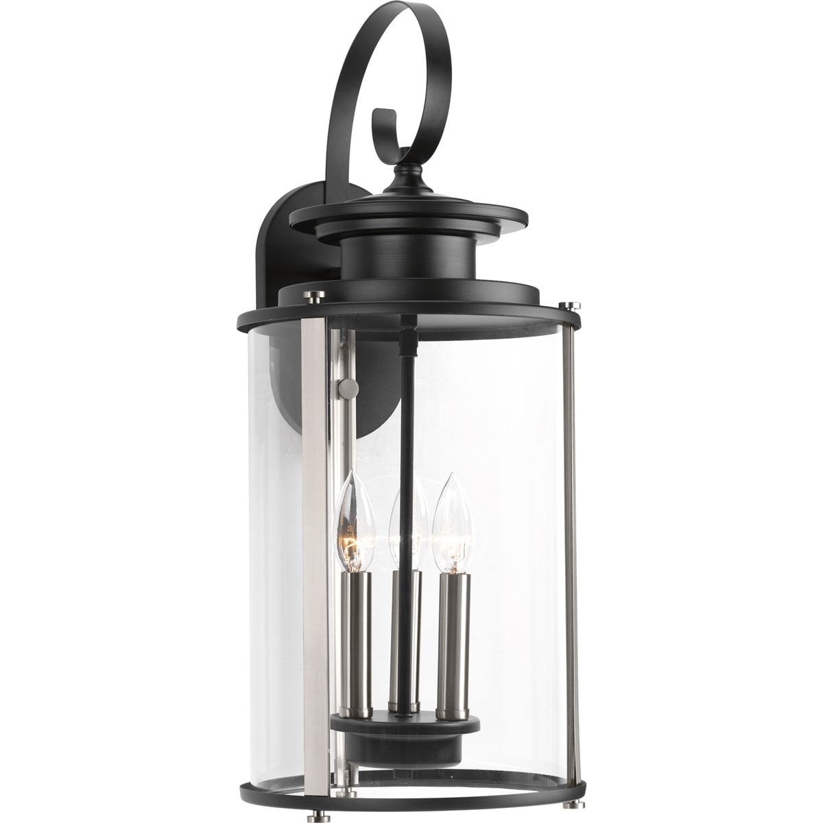 Large Black Bronze Lantern Sconce with Clear Glass Shades