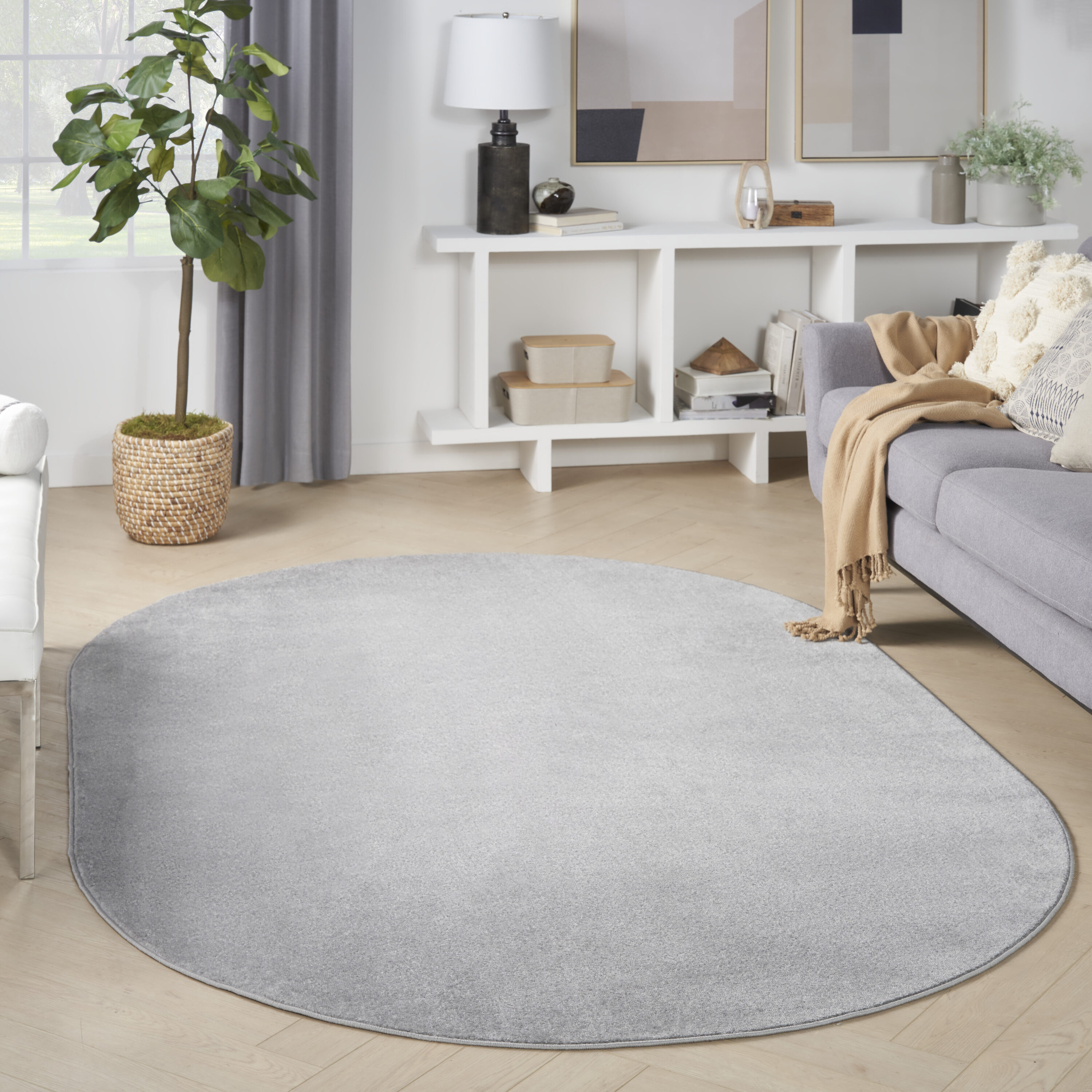 Nourison 099446073013 Essentials 6 x 9 (ft) Loomed Polypropylene Silver Grey Oval Indoor/Outdoor Area rug