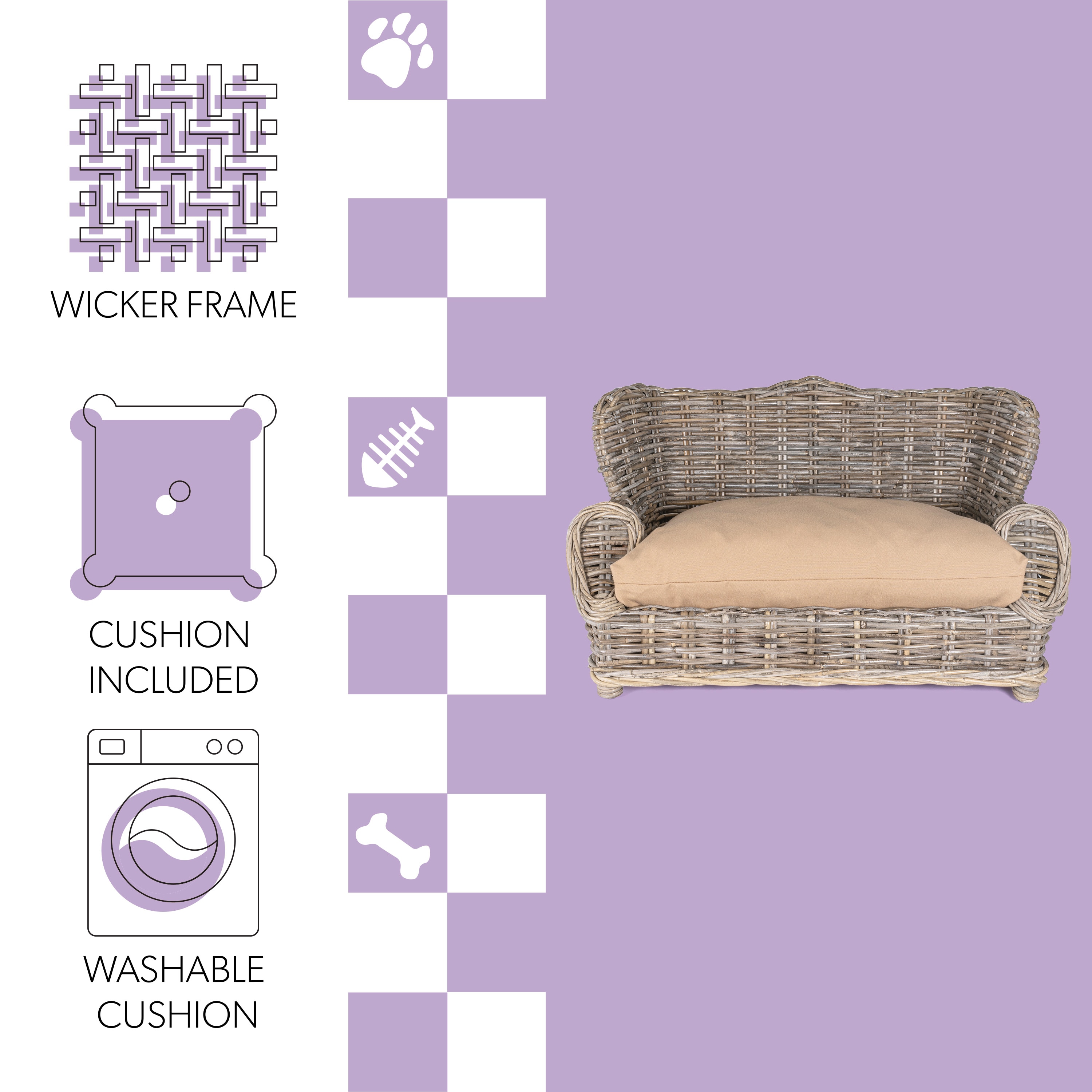 Classic Kubu Gray Handwoven Rattan Dog Daybed with Cushion