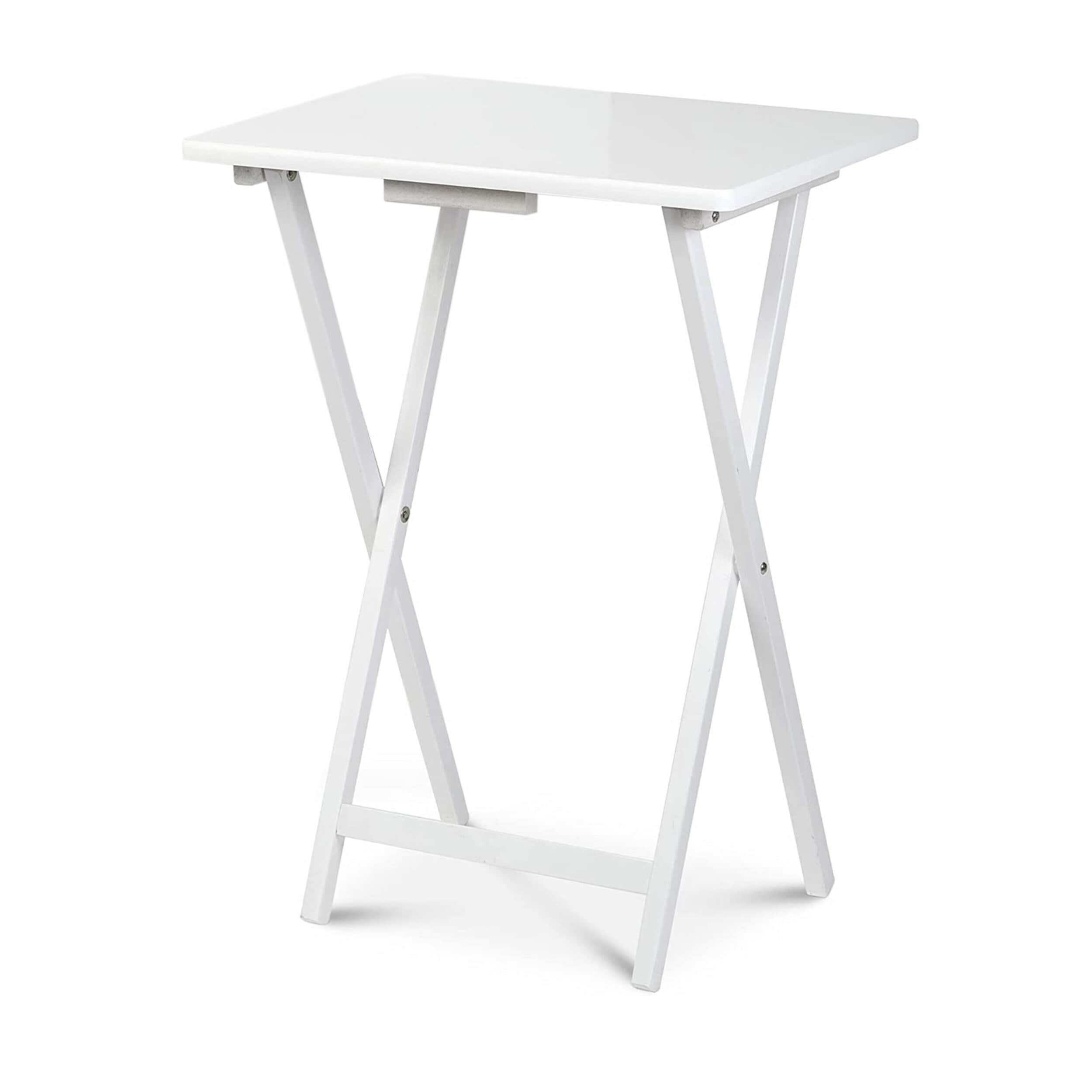 Compact White Solid Rubberwood Folding TV Tray Tables, 2-Piece Set