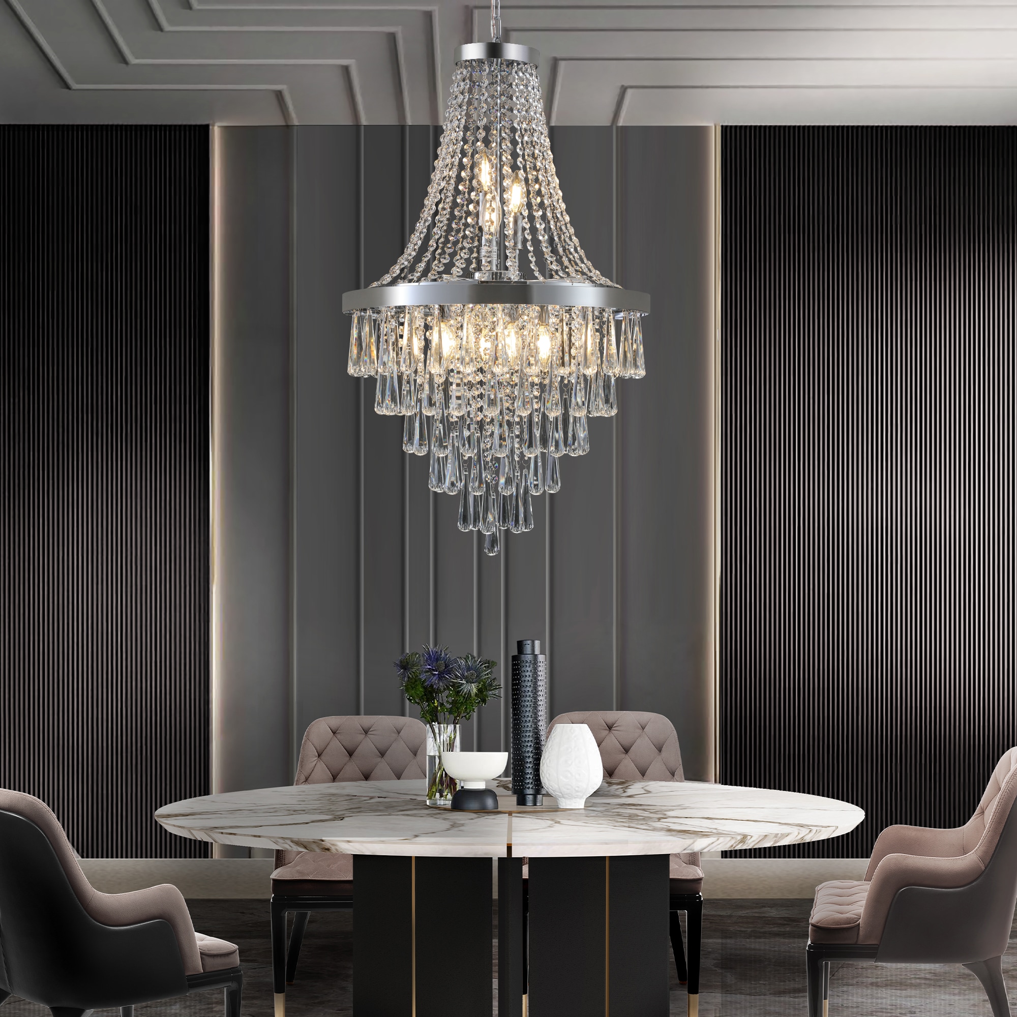 Ltemziiy 20 Chrome Crystal Chandelier with Adjustable Height Modern Ceiling Light Fixture for Living Room Dining Room Staircase 11-Light E12 Bulb Base No Bulbs
