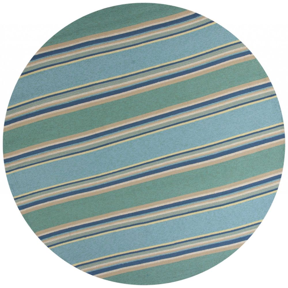 HomeRoots 354129 Bernadette 7 X 7 (ft) Rag Ocean Blue Round Indoor Stripe Area Rug