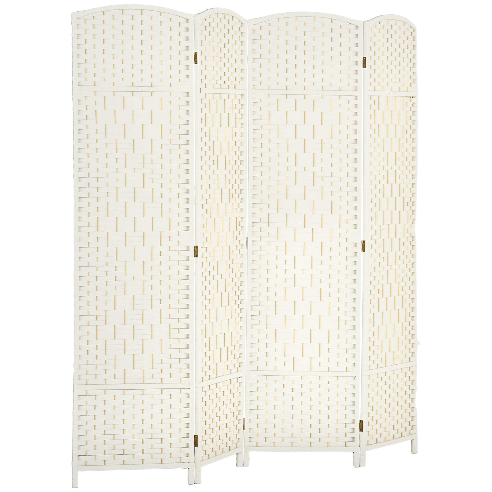 HomCom  4 Panel Room Divider 6' Tall Folding Privacy Screen Hand-Woven Freestanding Wall Partition for Home Office Bedroom White
