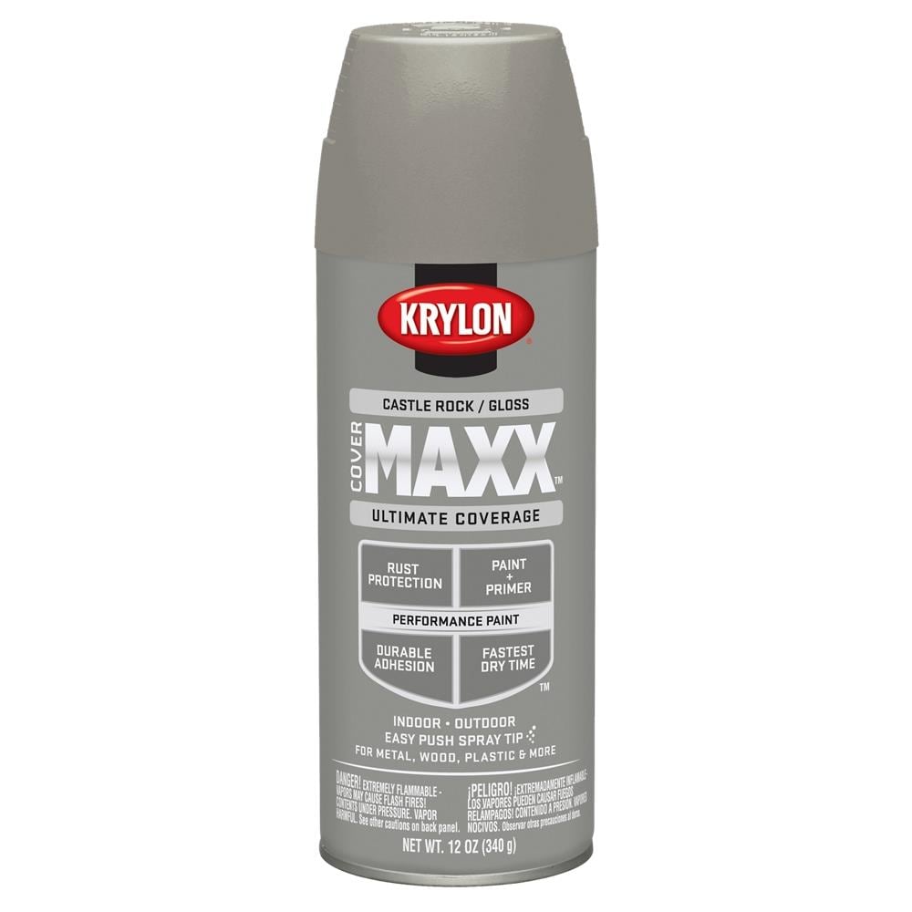 Krylon K09110007 CoverMaxx Gloss Castle Rock Spray Paint and Primer In One (NET WT. 12-oz)