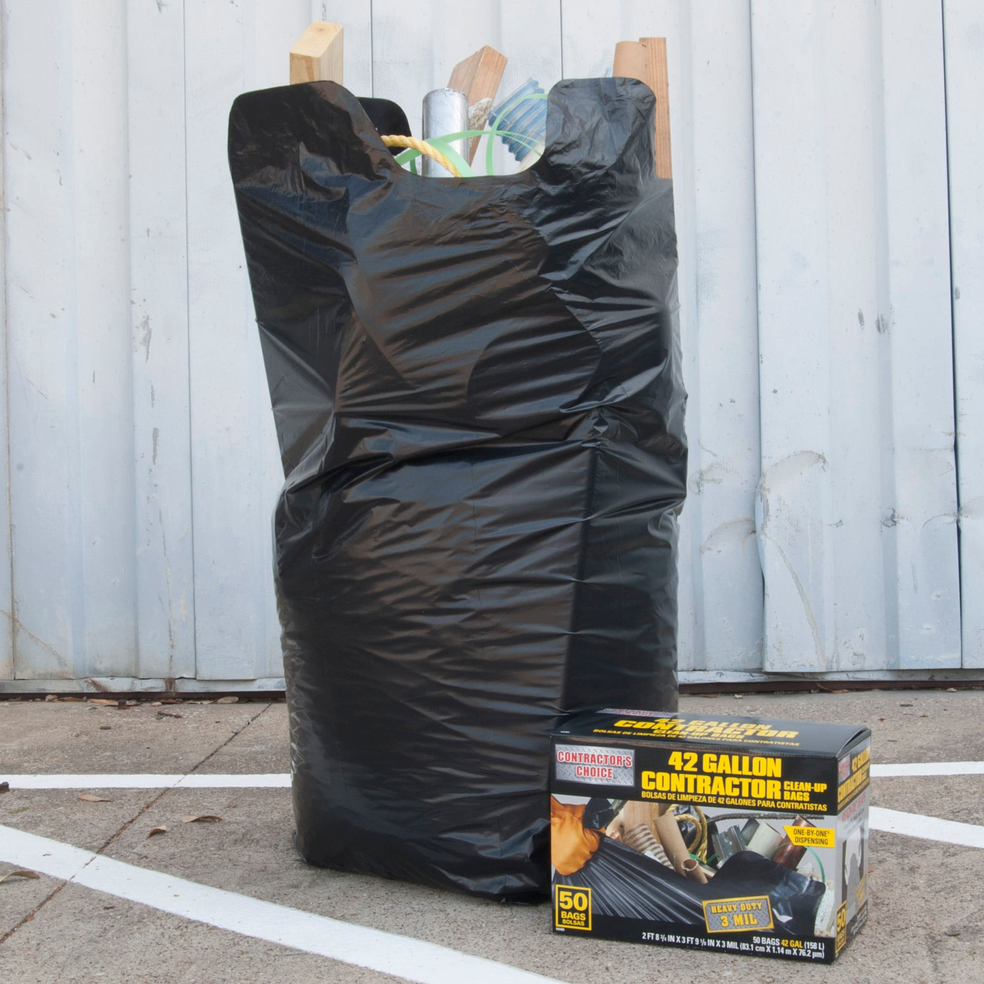 Contractor's Choice Contractor 50-Pack 42-Gallon Black Outdoor Plastic  Construction Flap Trash Bag