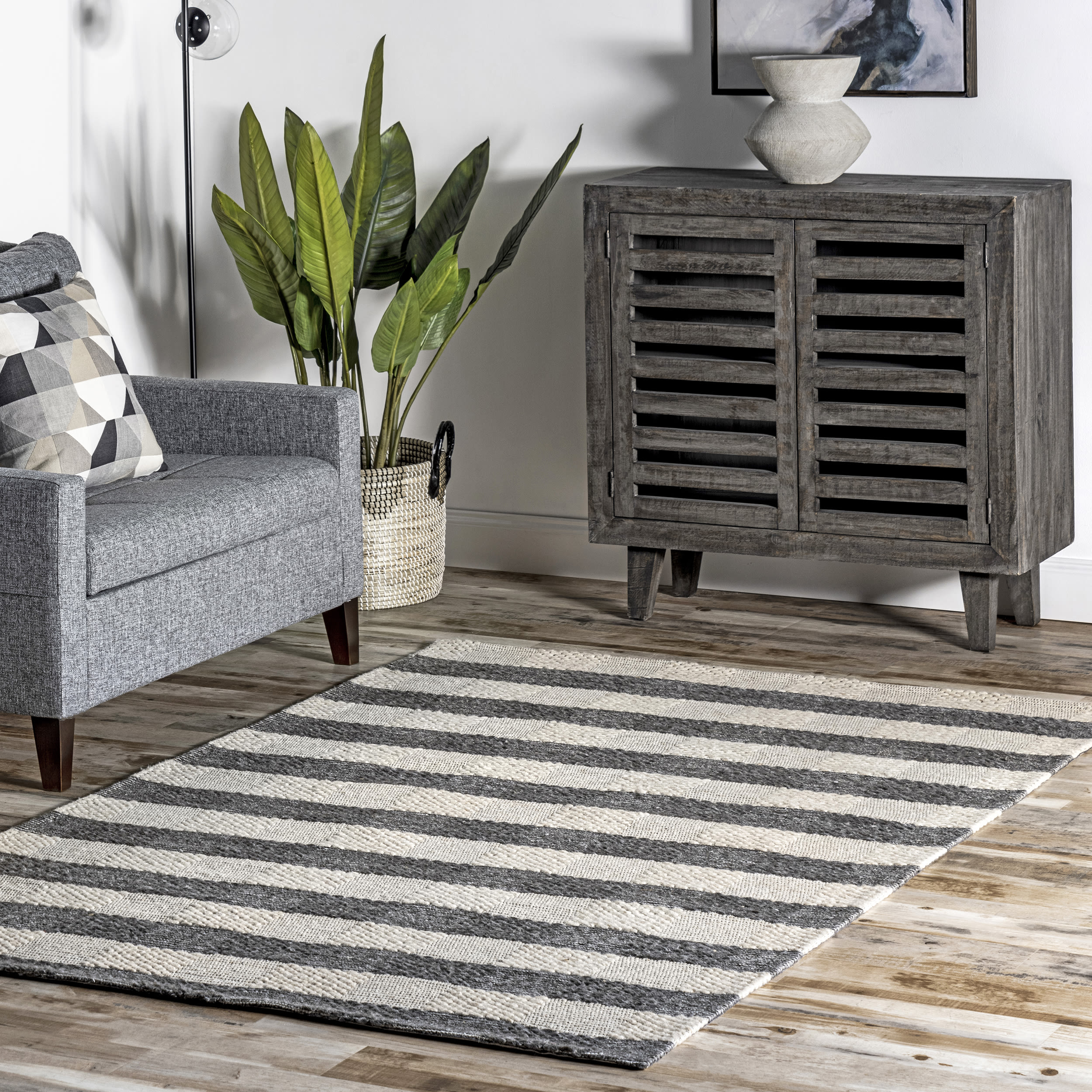 nuLOOM AHGH01A-609 Joey 6 x 9 (ft) Wool Gray Rectangular Indoor Stripe Area rug