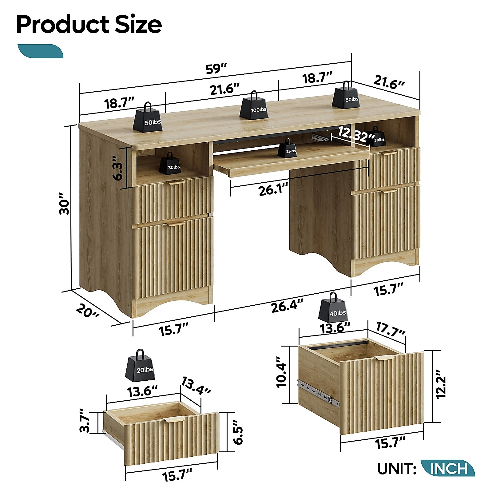 Bestier LOW-H106115K-LOG desks - View #4
