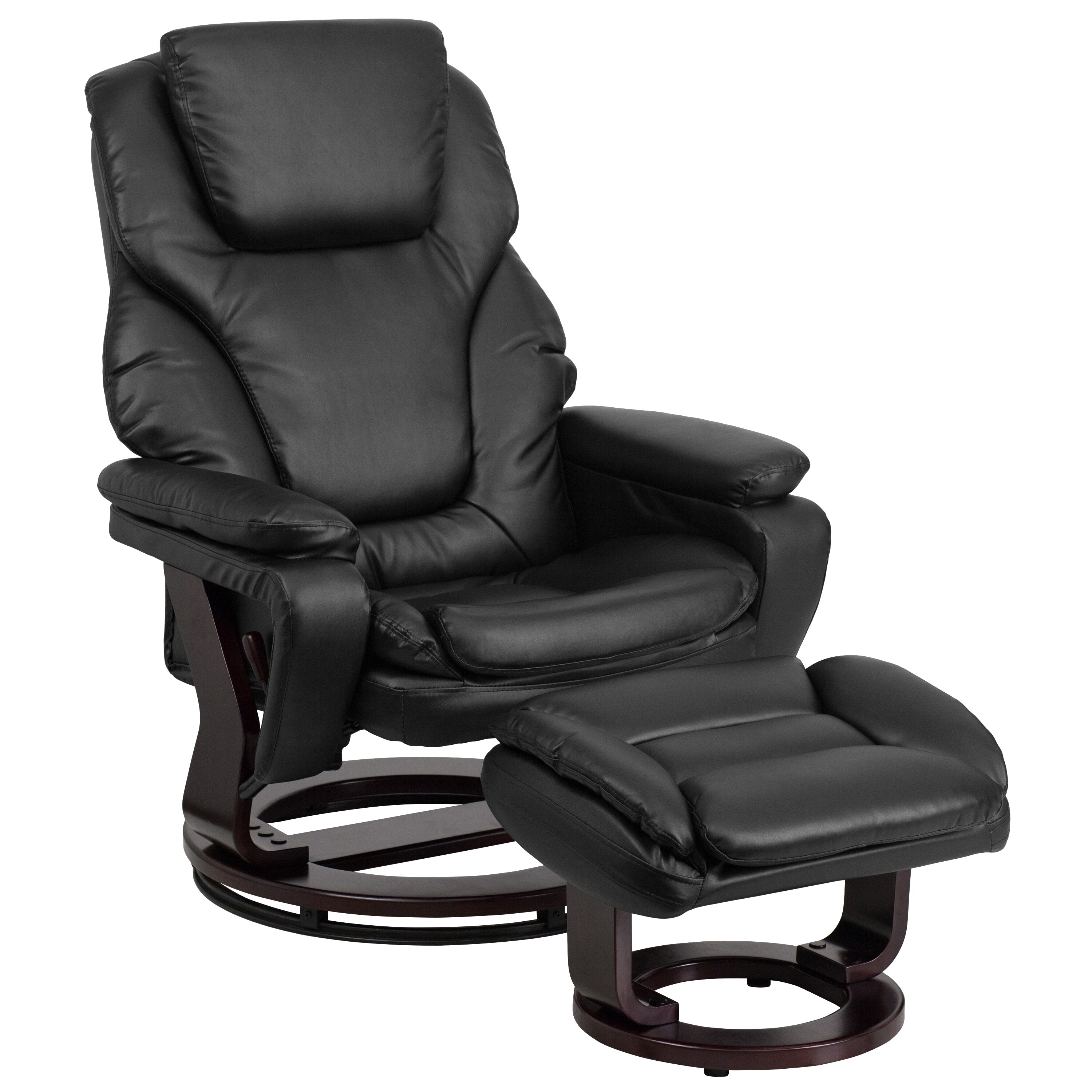 Flash Furniture 847254065054 Black Leather Faux leather Upholstered Swivel Recliner with Ottoman Set