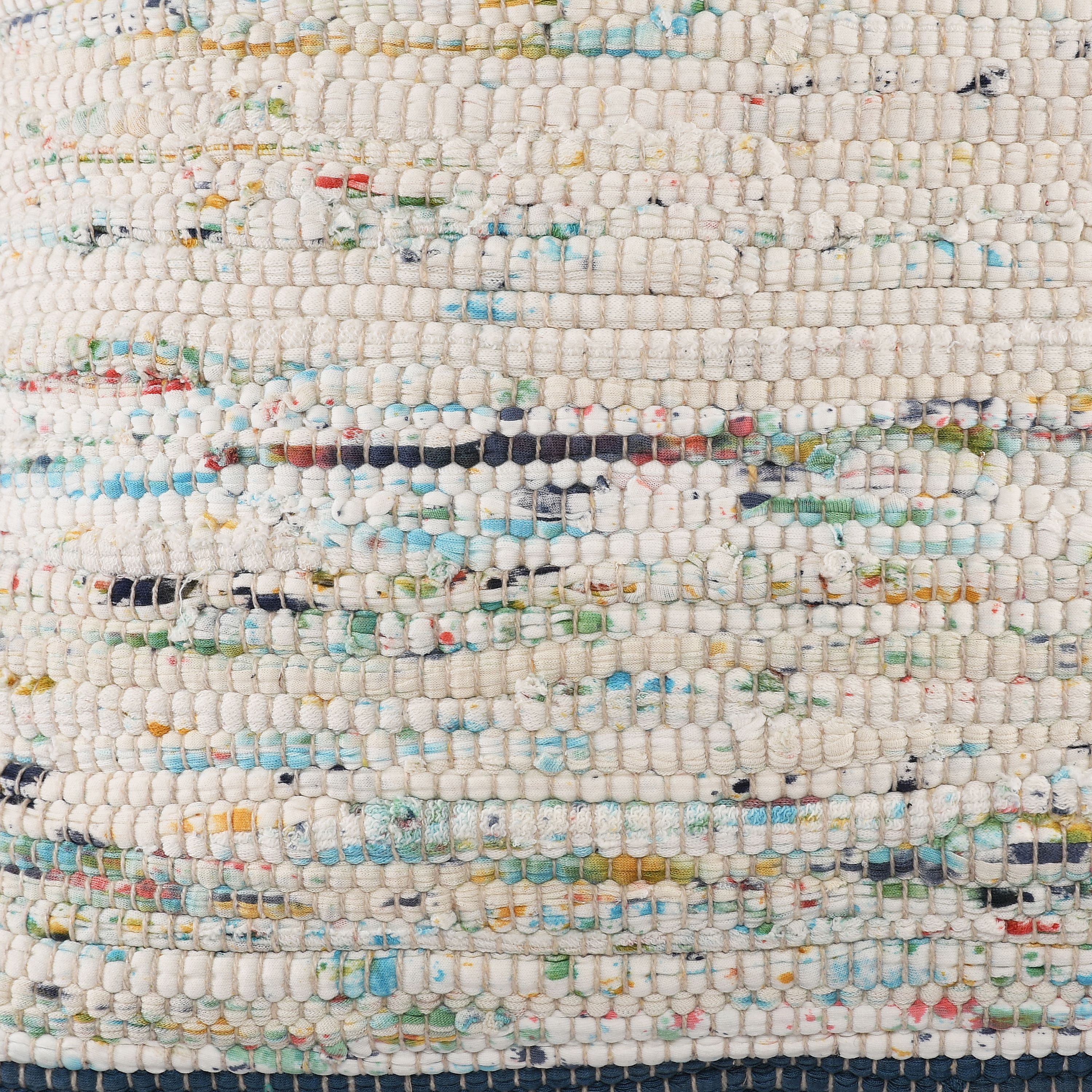 Revive Handwoven Blue and Multicolor Cotton Throw Pillow, 20" x 20"
