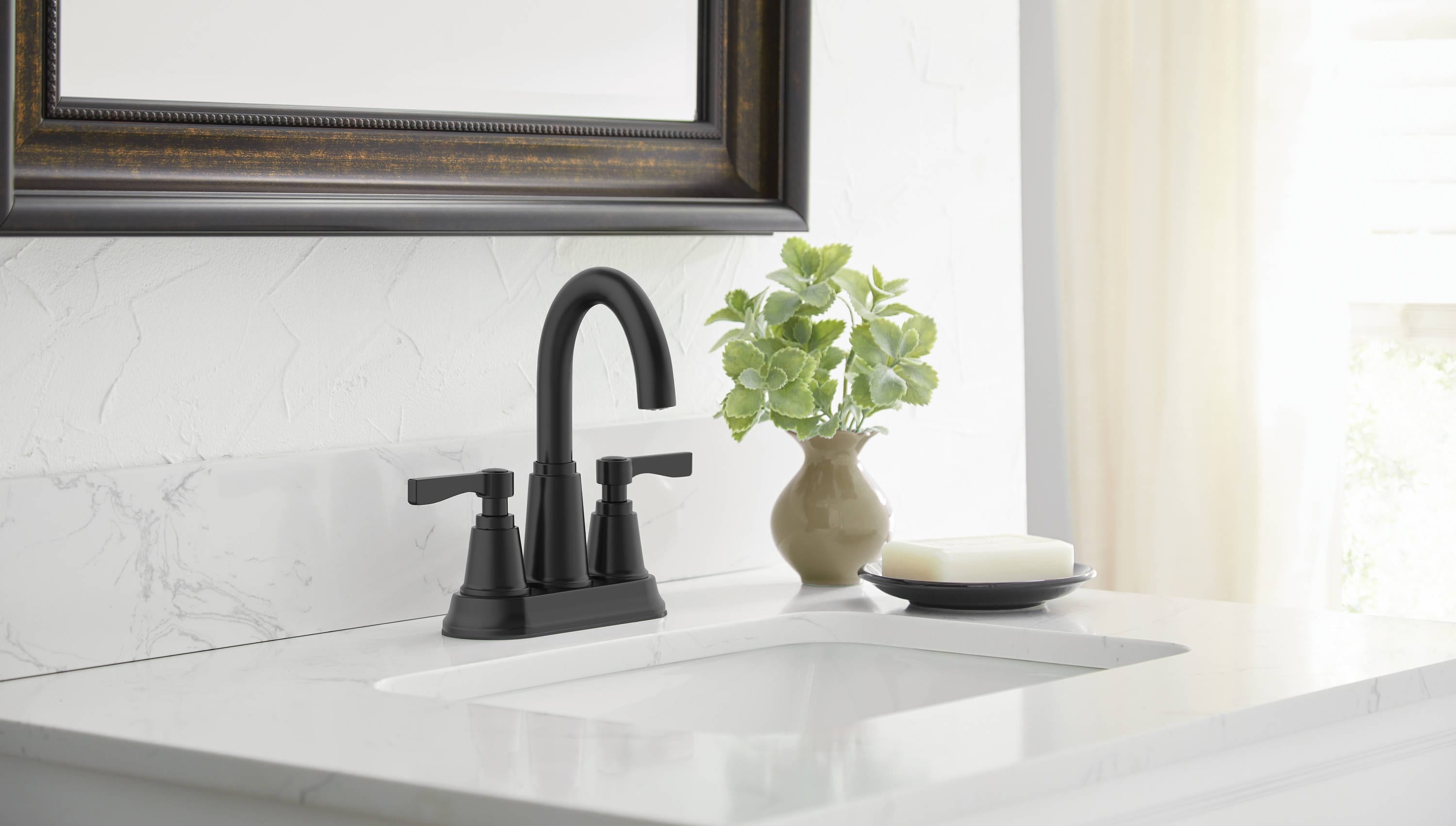 allen + roth Townley Matte Black 4in centerset 2Handle WaterSense