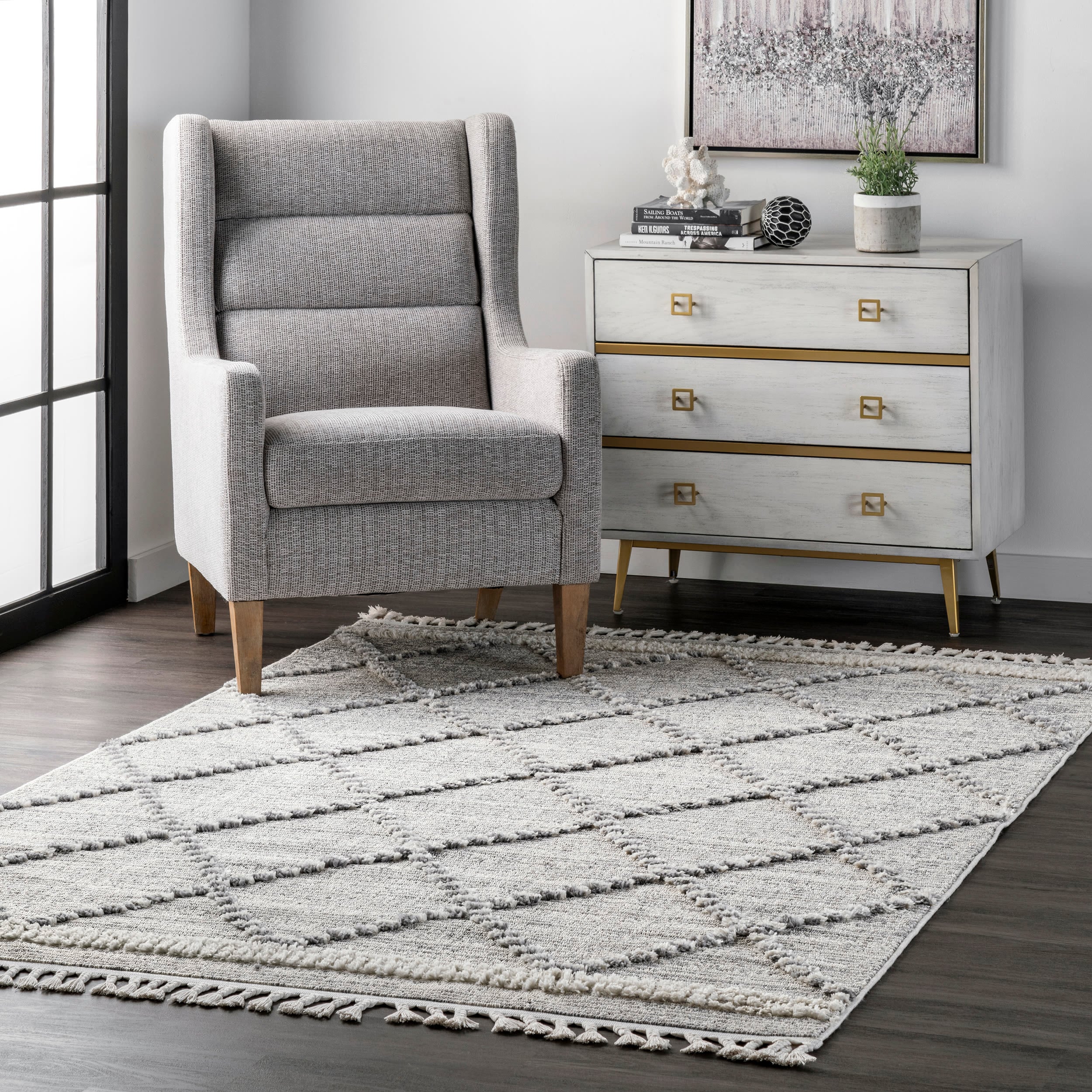 nuLOOM KKLR17A-406 Skylar 4 x 6 (ft) Loomed Beige Rectangular Indoor Trellis Area rug