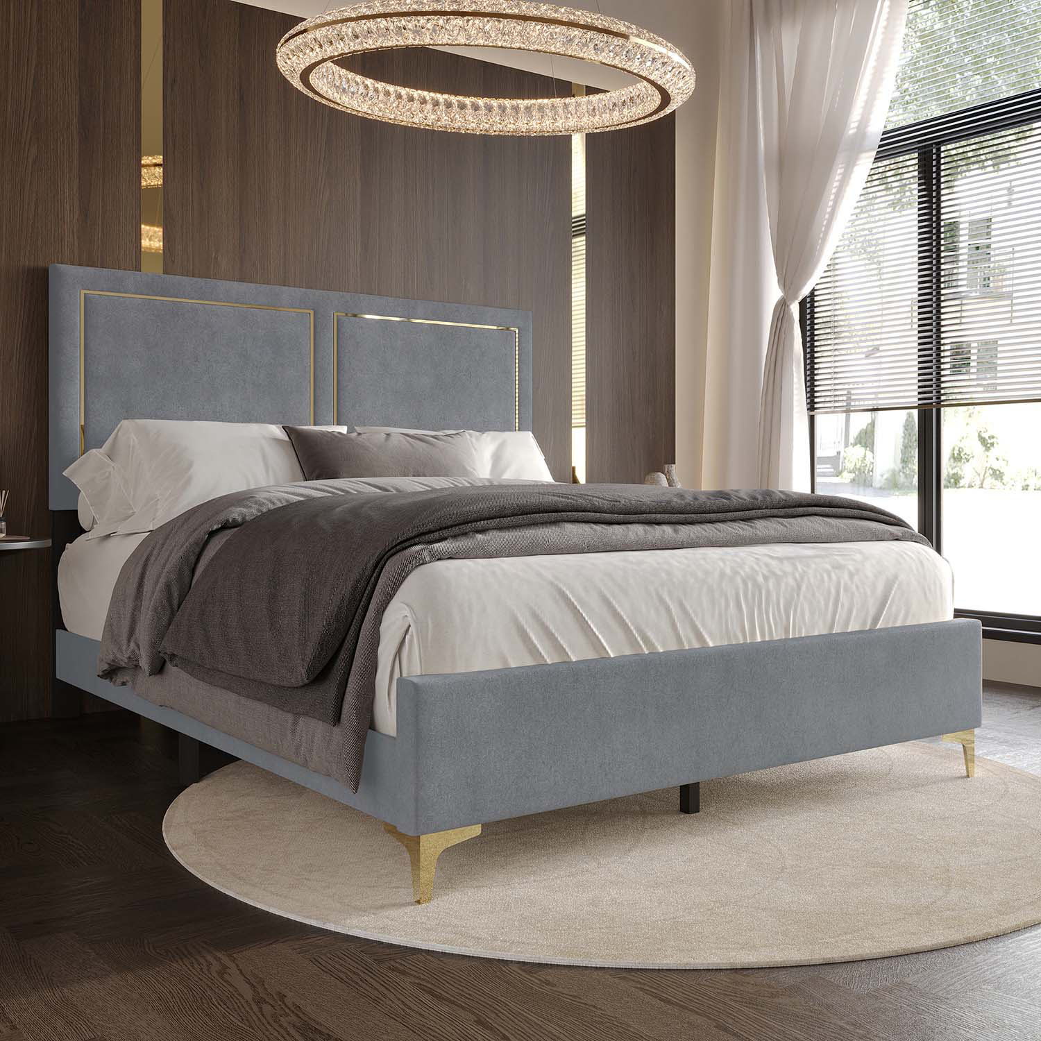 CasePiece C8506KUB-LGY-VV Light Grey King Wood Upholstered Bed