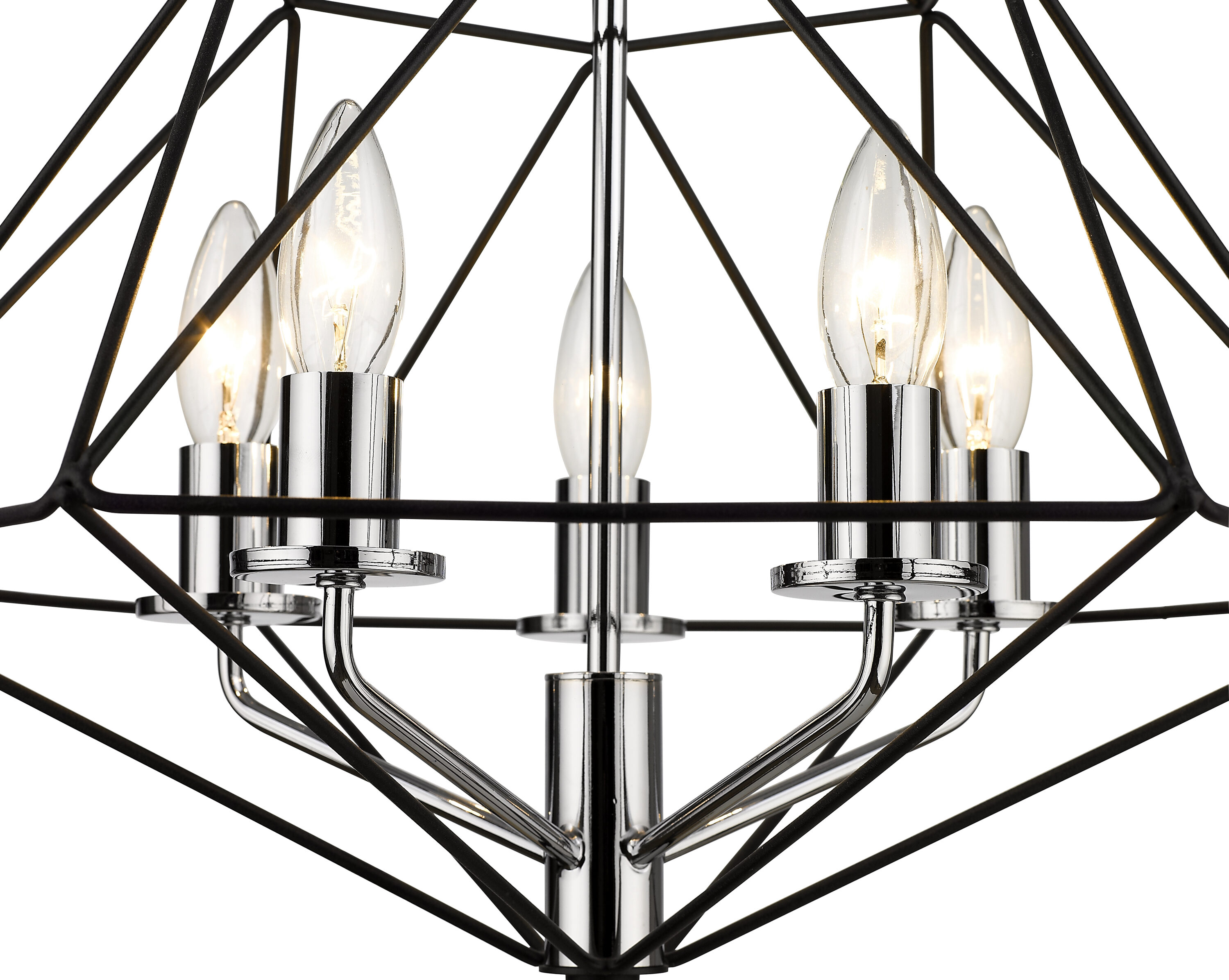 Matte Black and Chrome Geometric Cage Chandelier