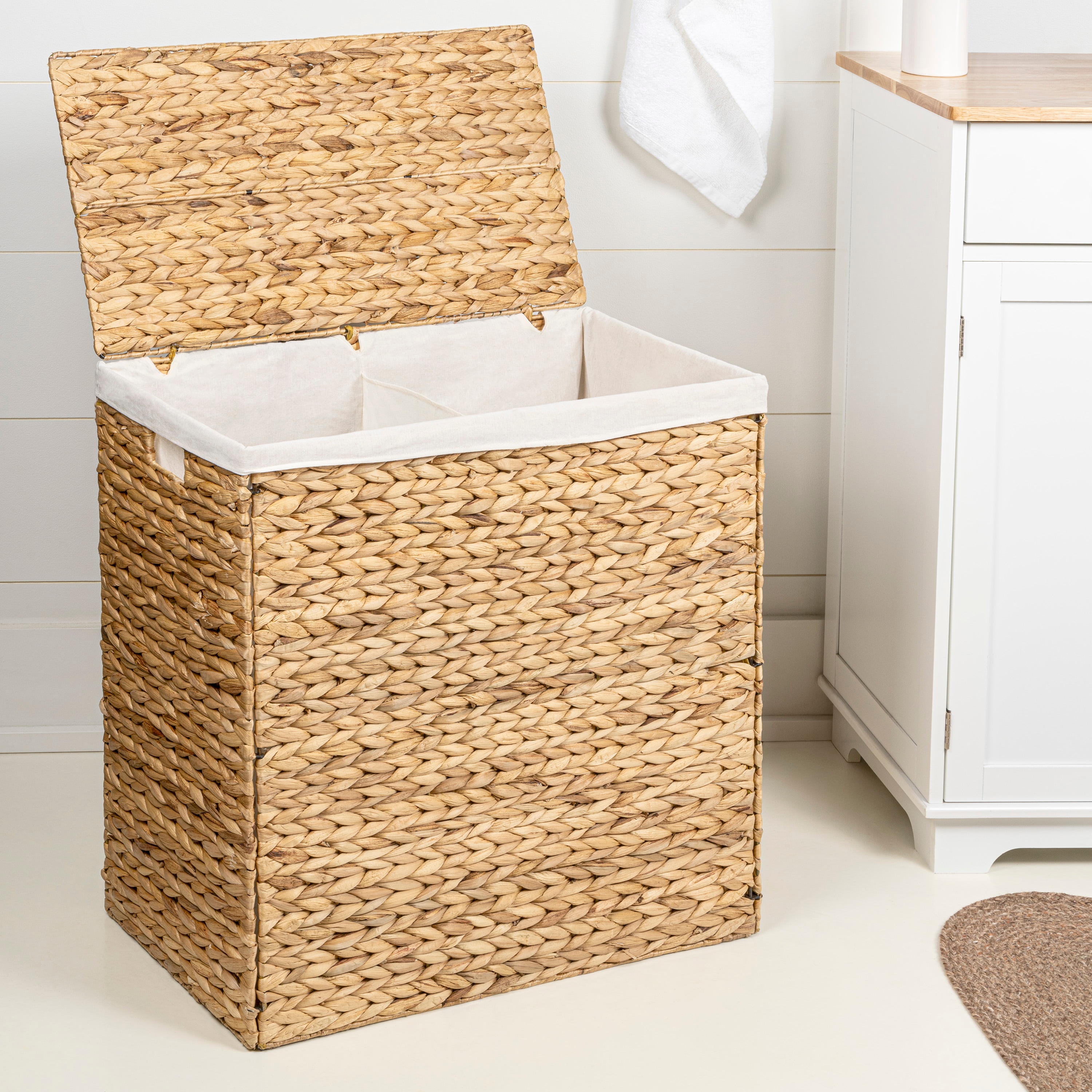 happimess BSK2009A 27.01-Gallon Yellow Water Hyacinth 2-Compartment Sorter Laundry Hamper