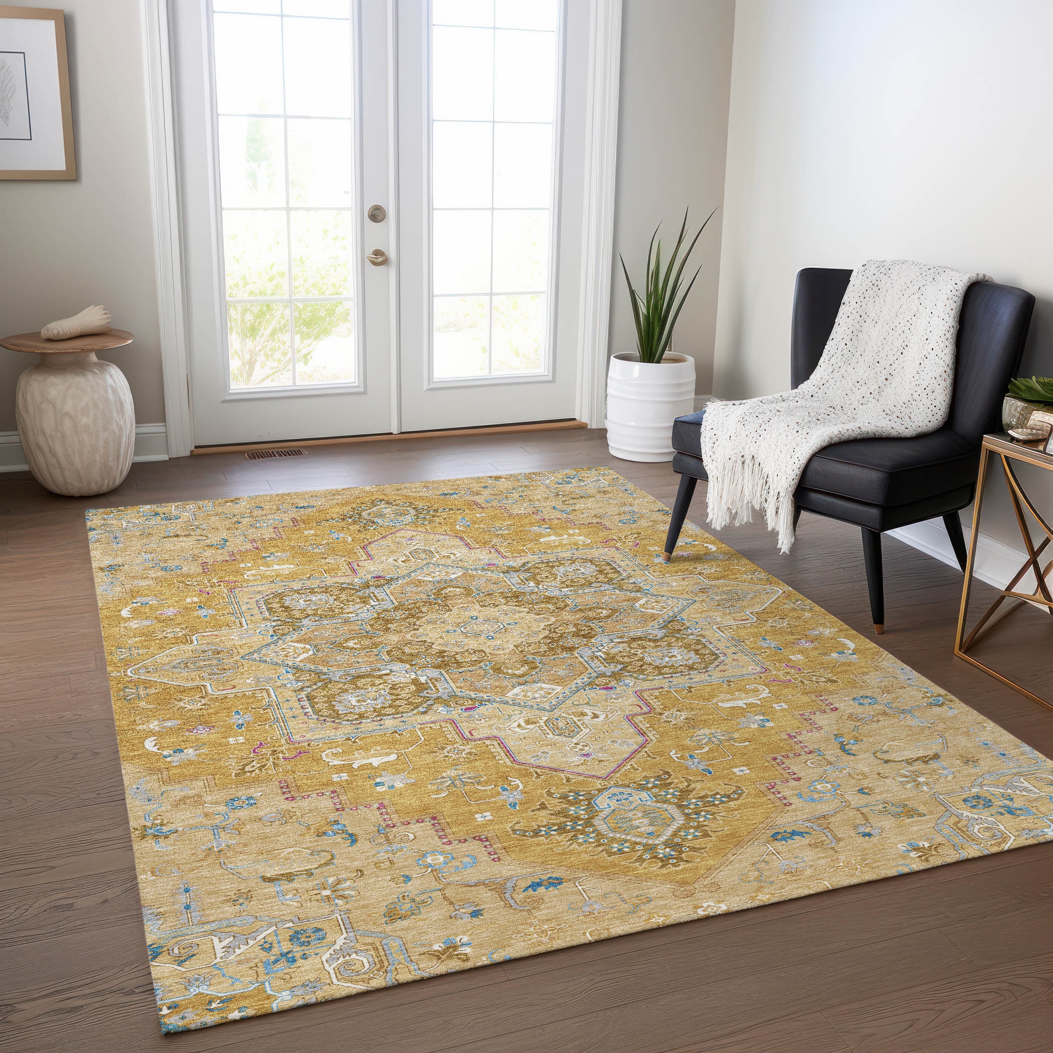 Addison Rugs ACN1036GO3X5 Chantille ACN1036GO 3 x 5 (ft) Polyester Gold Rectangular Indoor/Outdoor Geometric Machine washable Area rug