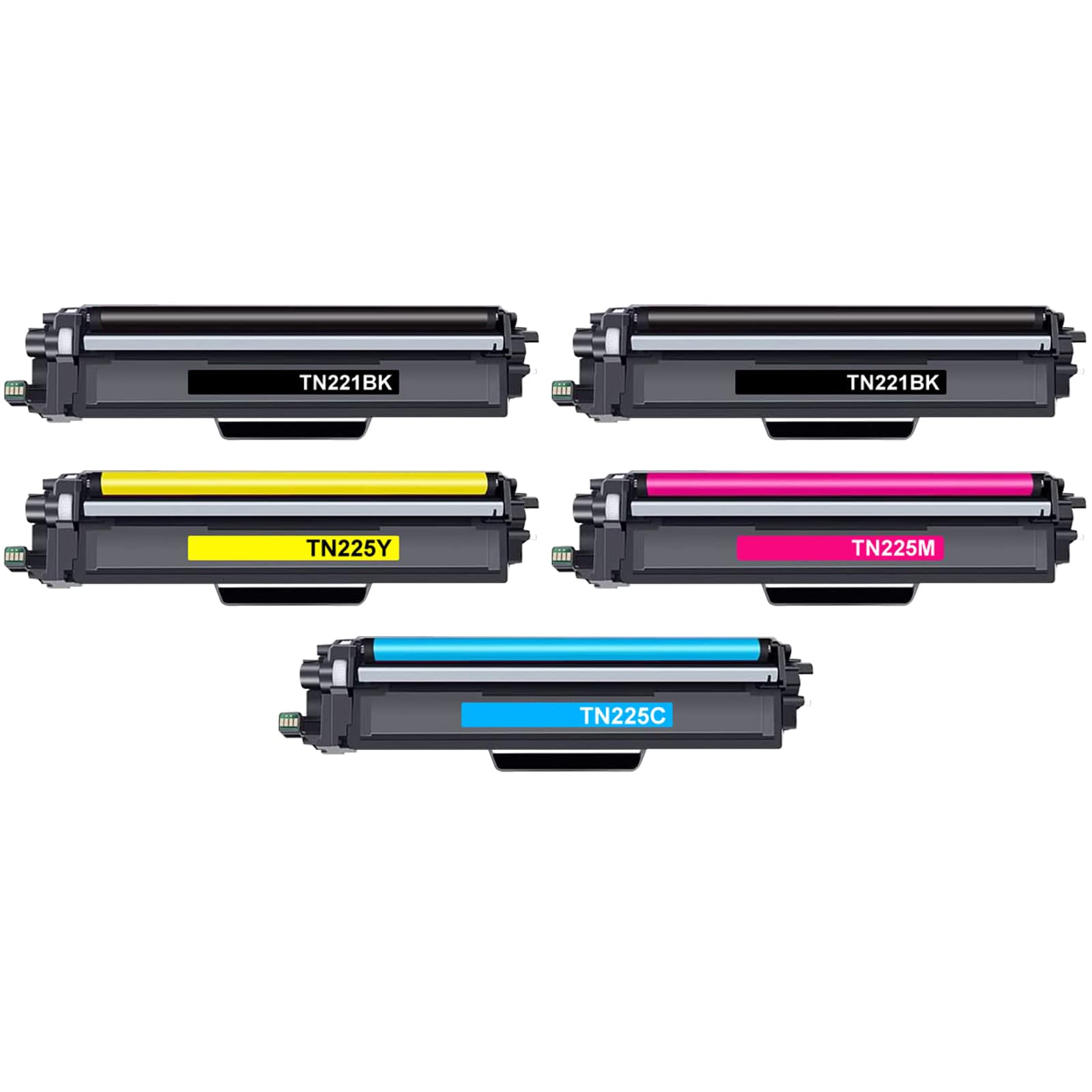 Etokfoks  TN221 TN225 high yield toner cartridge set 5 pack with 2 black 1 cyan 1 magenta 1 yellow for HL 3140CW MFC 9130CW and related color