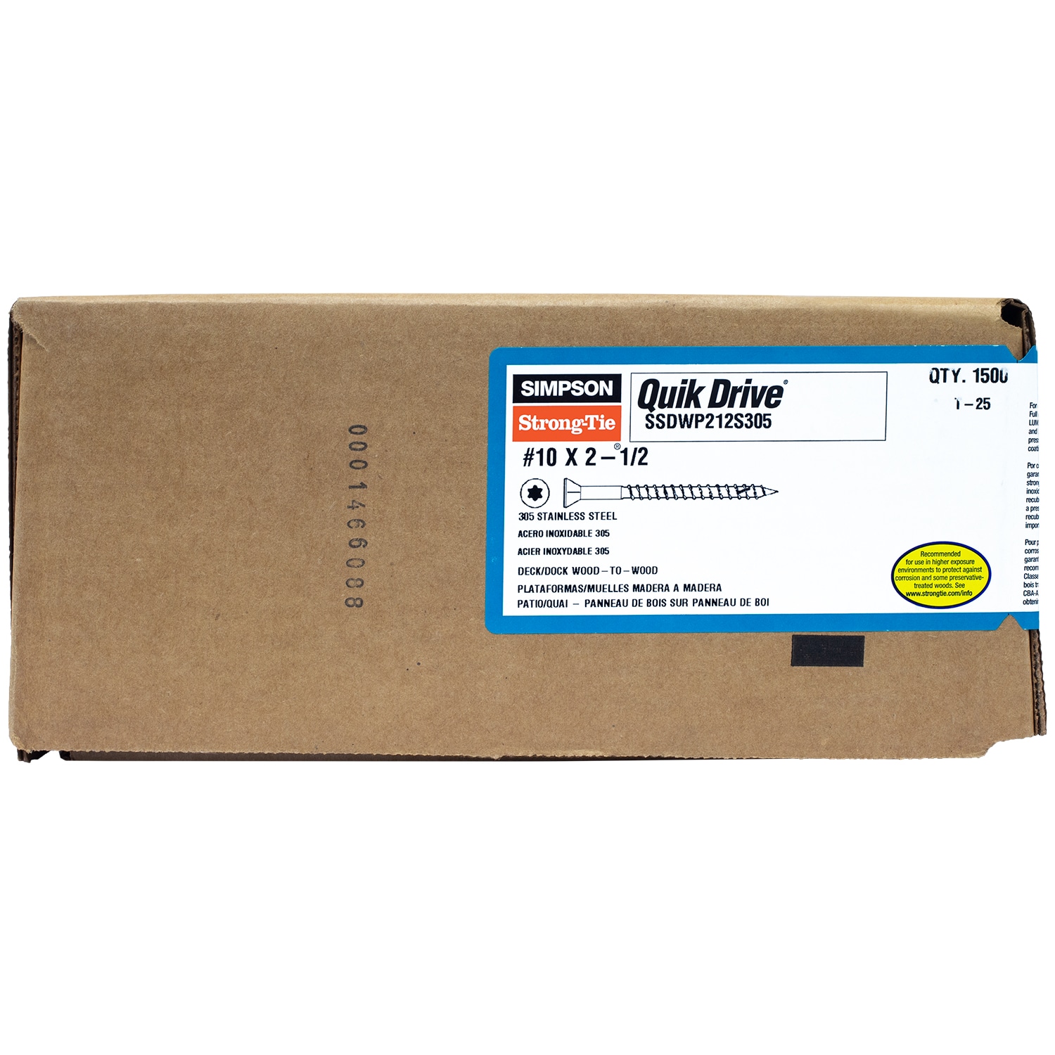 QUIK DRIVE BY SIMPSON STRONG TIE SSDWP212S305 #10 x 2-1/2-in Wood to wood Deck Screws ( 1500 -Per Box )