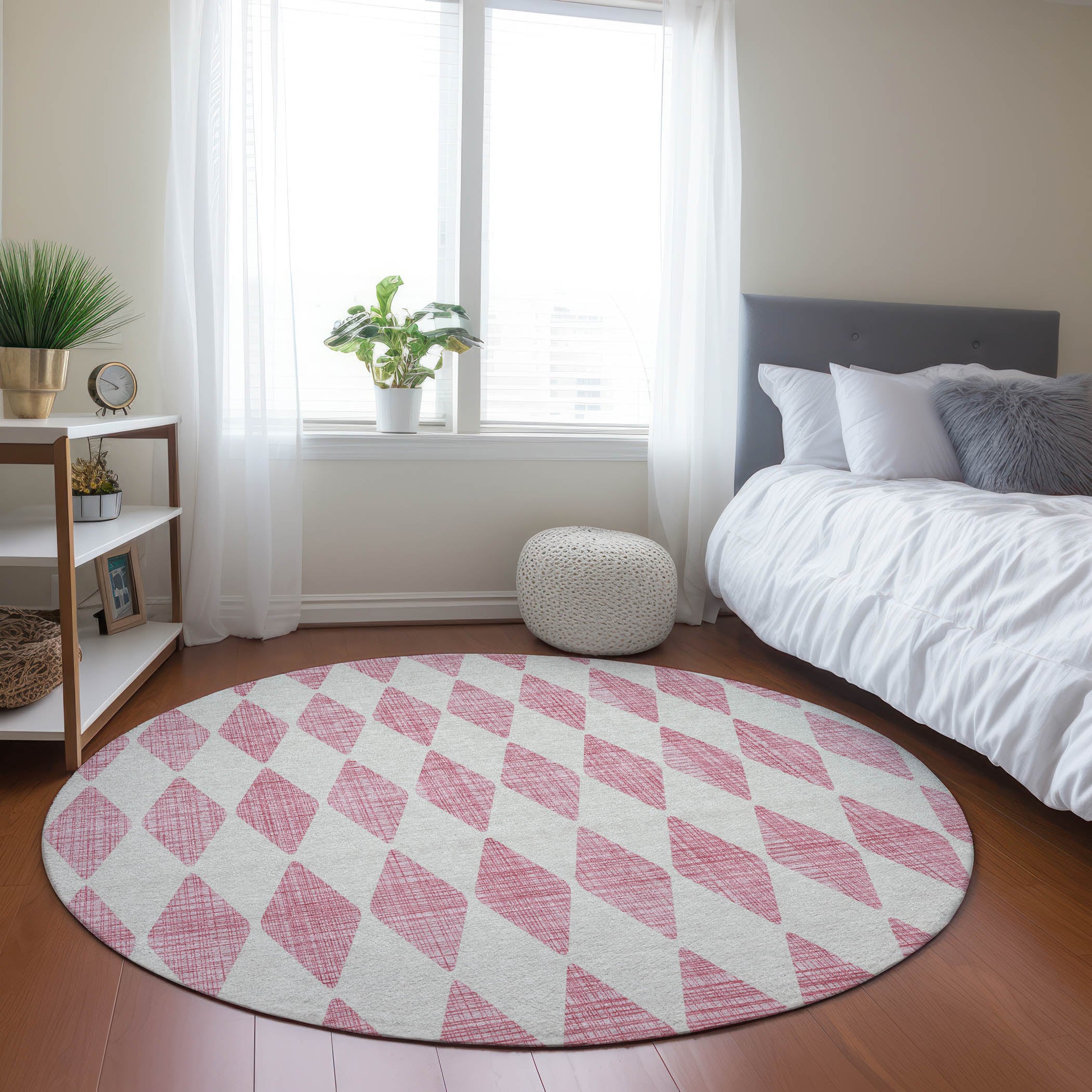 Addison Rugs ACN578PI8RO Chantille ACN578PI 8 x 8 (ft) Polyester Pink Round Indoor/Outdoor Geometric Machine washable Area rug