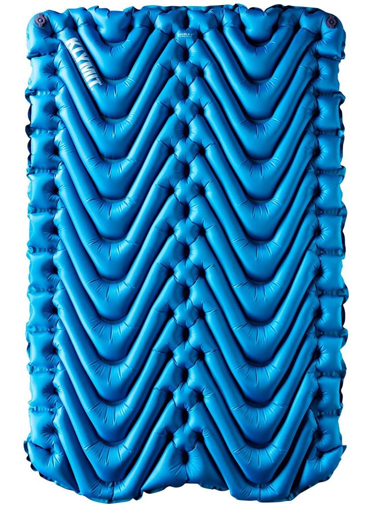 Klymit 148037 Double V Polyester Camping Sleeping Pad with Pump and Patch Kit, Blue