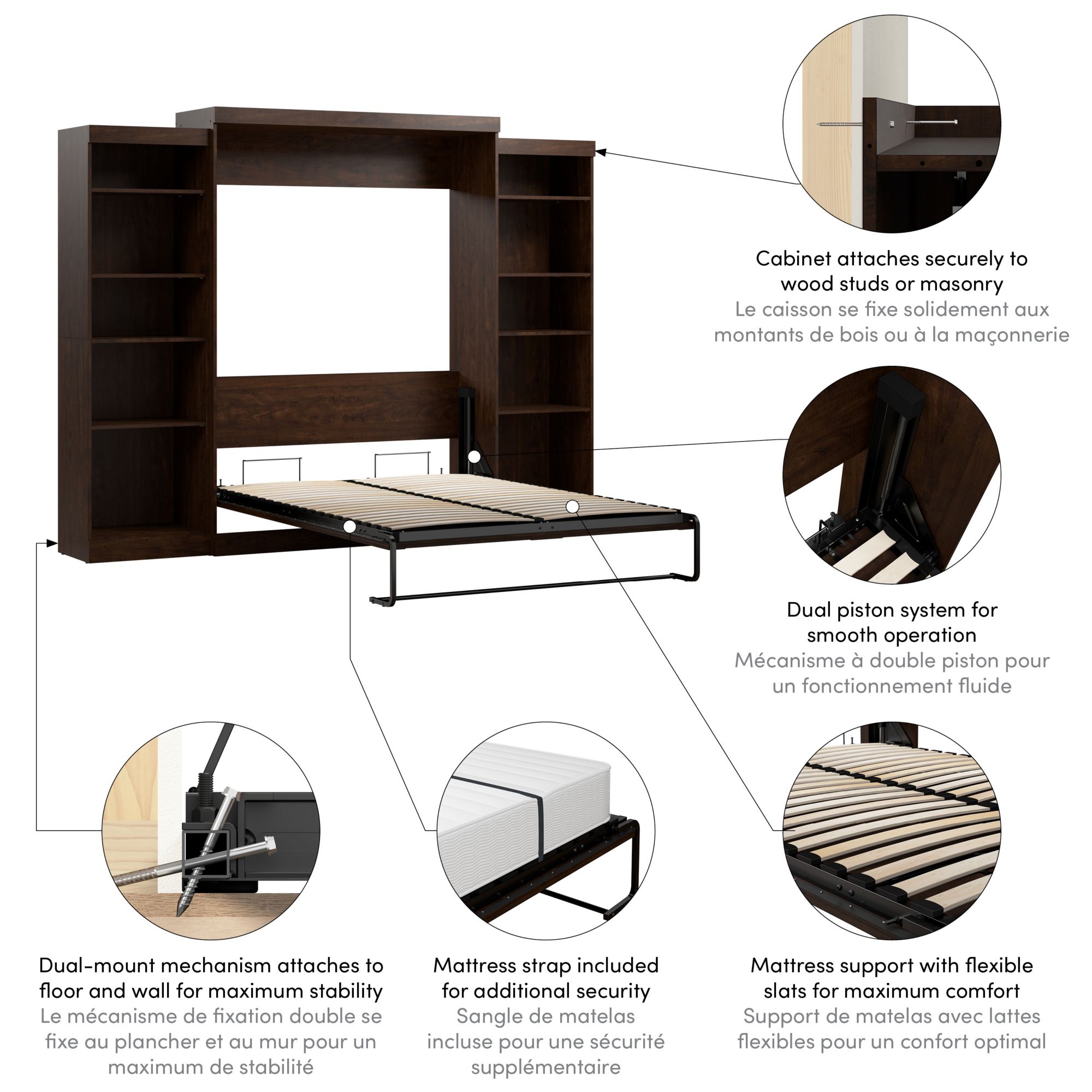 Bestar Pur Chocolate Queen Composite Murphy Bed in the Beds department