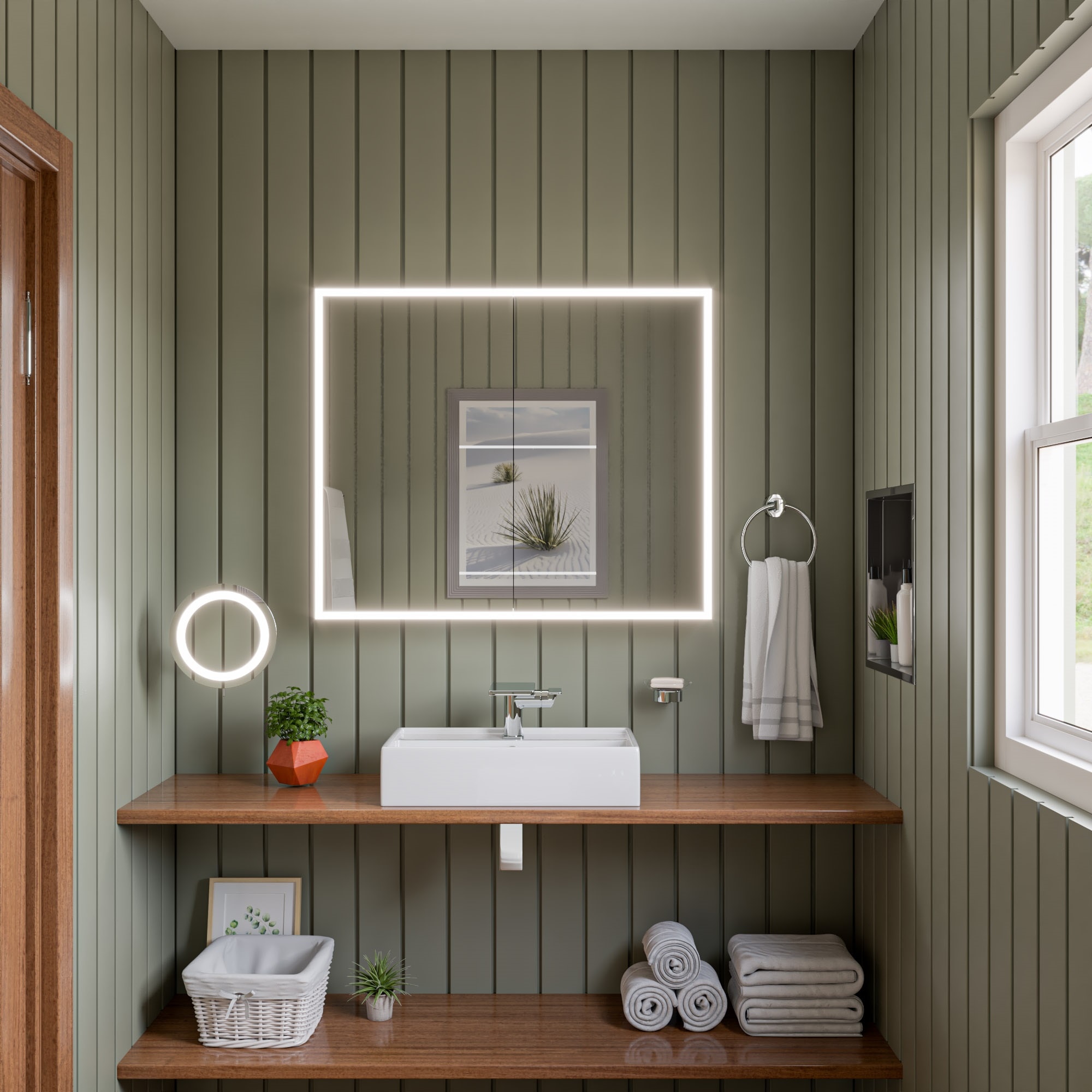 Elegant Polished Chrome 15.5" LED Lighted Wall Mount Magnifying Mirror