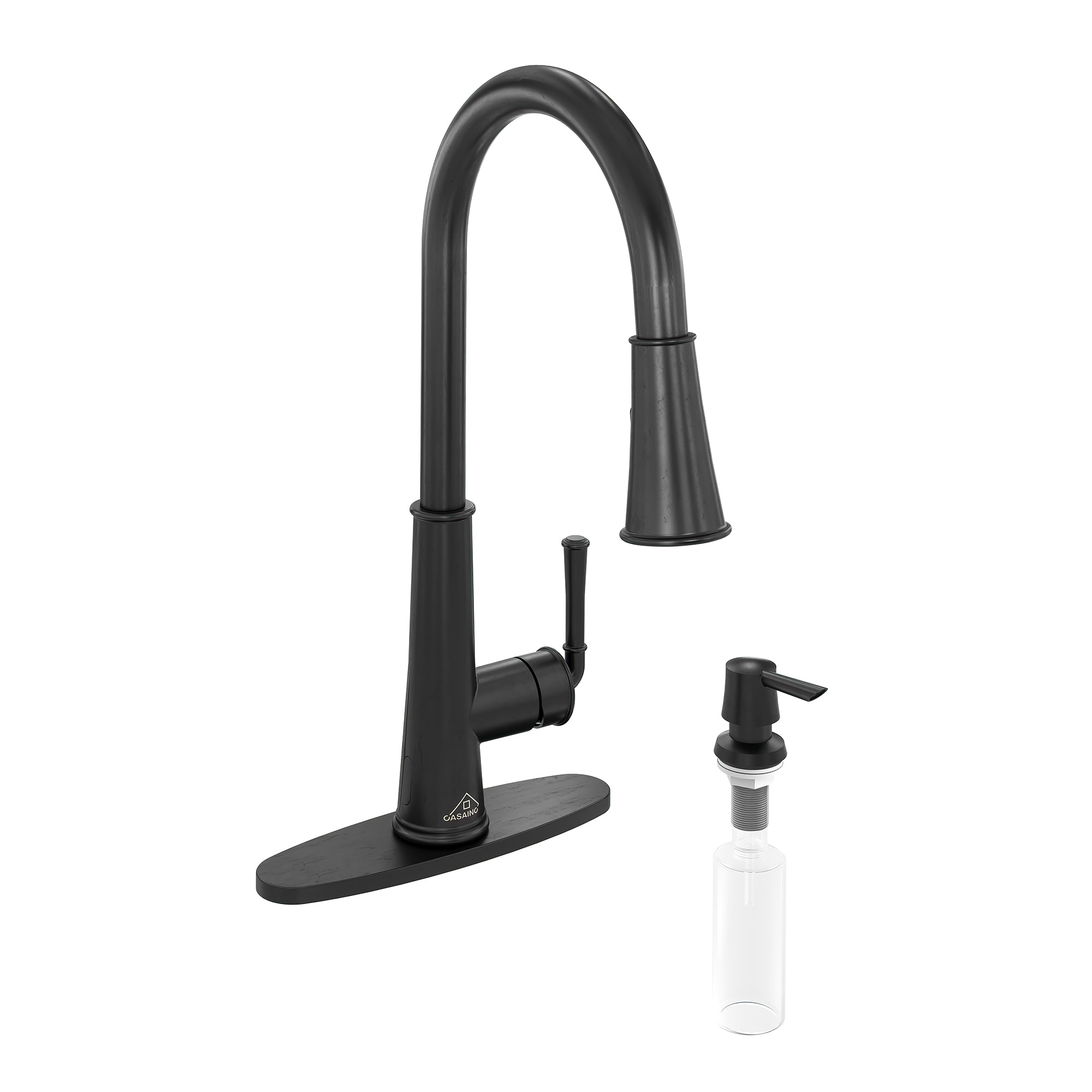Clihome Infrared Sensor LED Pull Down Kitchen Faucet Matte Black Single Handle Deck-mount Pull-down Kitchen Faucet with Sprayer (Includes Deck Plate) (Includes Soap Dispenser)