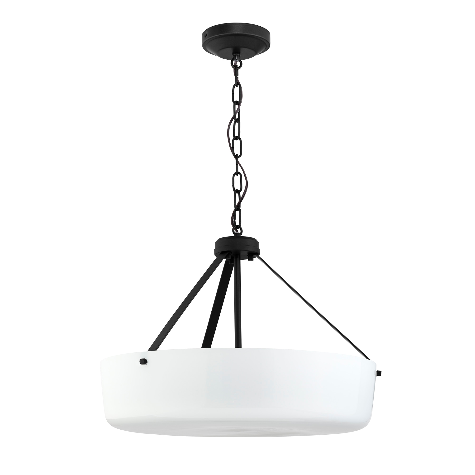 Progress Lighting P500508-031 Lieon 3 -Light Black Transitional White glass Drum Medium Hanging Convertible pendant/Semi-flush