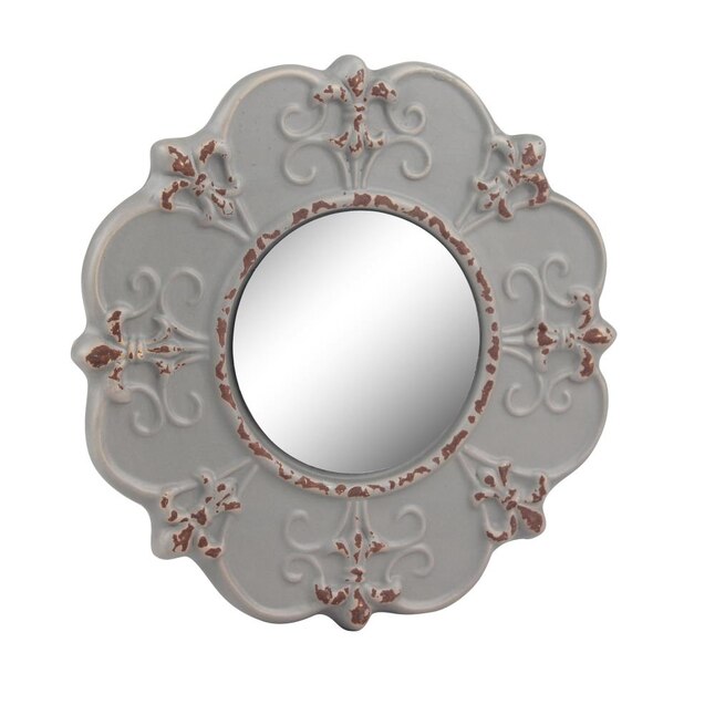 Round Light Gray Framed Wall Mirror, Fleur De Lis Mirror Clips