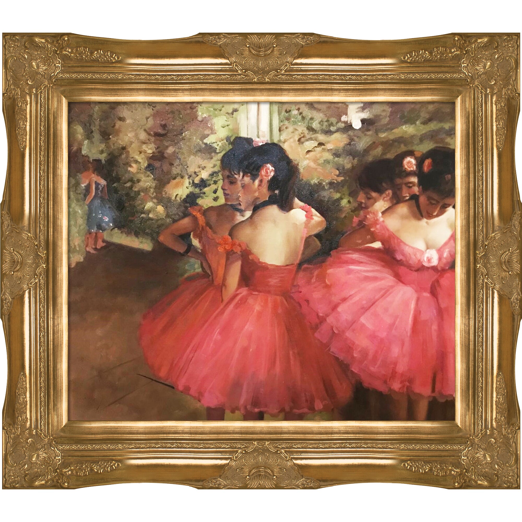 La Pastiche 688576345697 Dancers in Pink Edgar Degas Gold Wood Framed 28-Inches H x 32-Inches W People Canvas Hand-Painted Painting