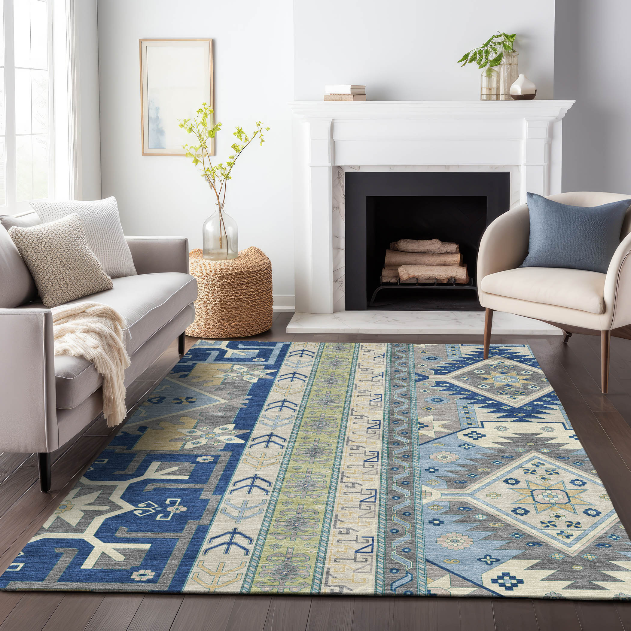 Addison Rugs ACN1015NA30X46 Chantille ACN1015NA 2 x 3 (ft) Polyester Navy Rectangular Indoor/Outdoor Geometric Machine washable Area rug