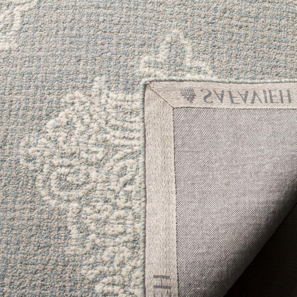 Hand-Tufted Ivory and Aqua Wool 4' x 6' Abstract Area Rug