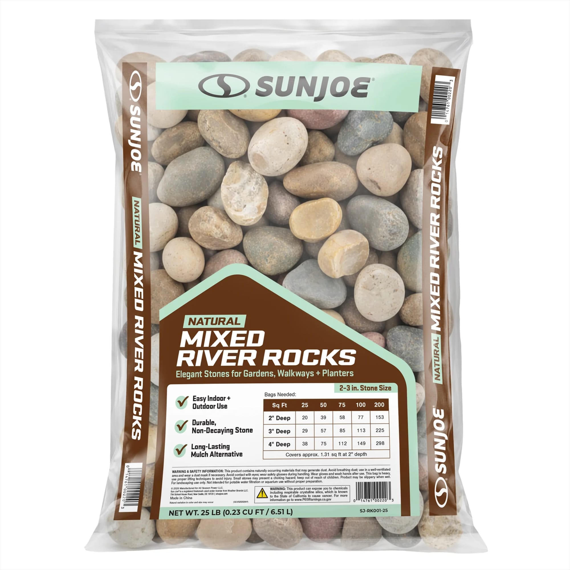 Sun Joe  Natural Mixed Decorative River Rocks for Gardens and Decor 25 lb Bag