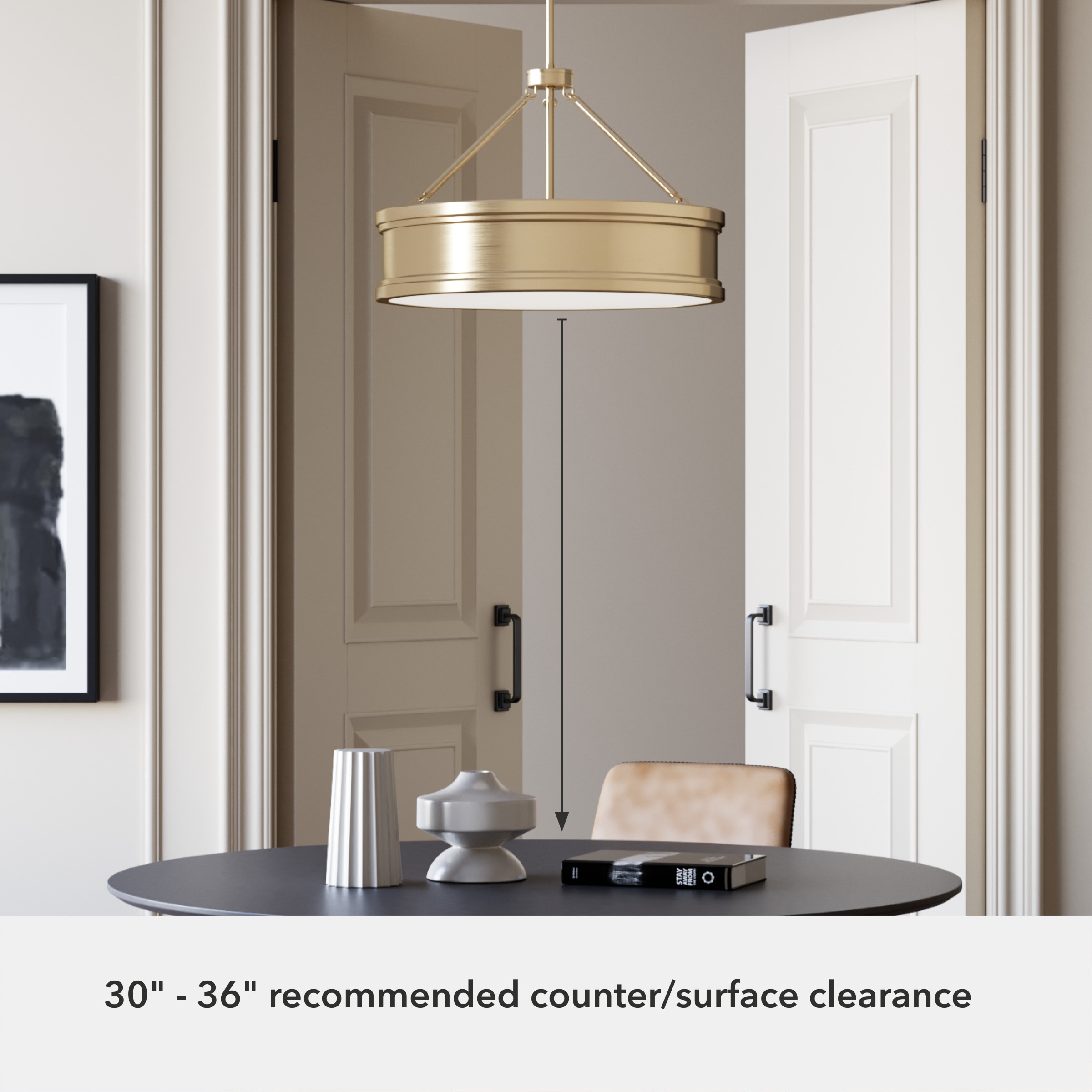 Capshaw 21" Alturas Gold Drum Pendant with Painted Cased White Glass