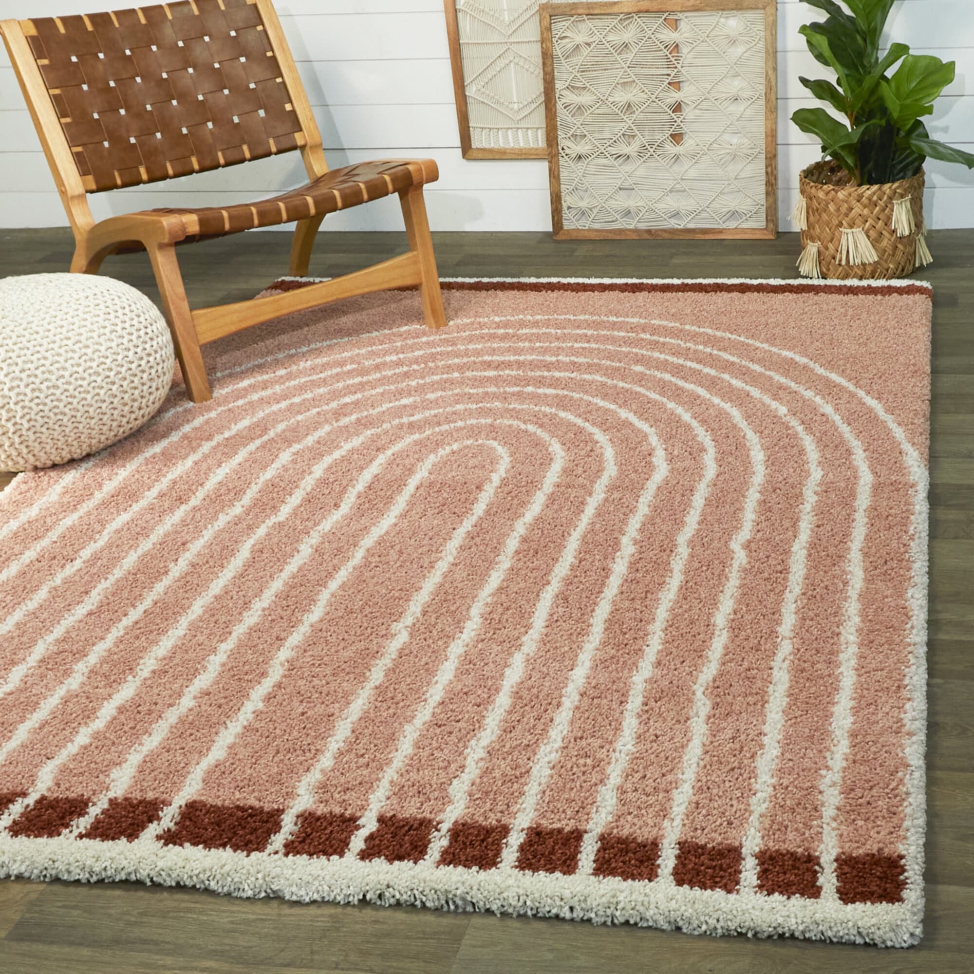Balta 3091720 8 x 10 (ft) Loomed Polypropylene Pink Rectangular Indoor Stripe Bohemian/Eclectic Area rug