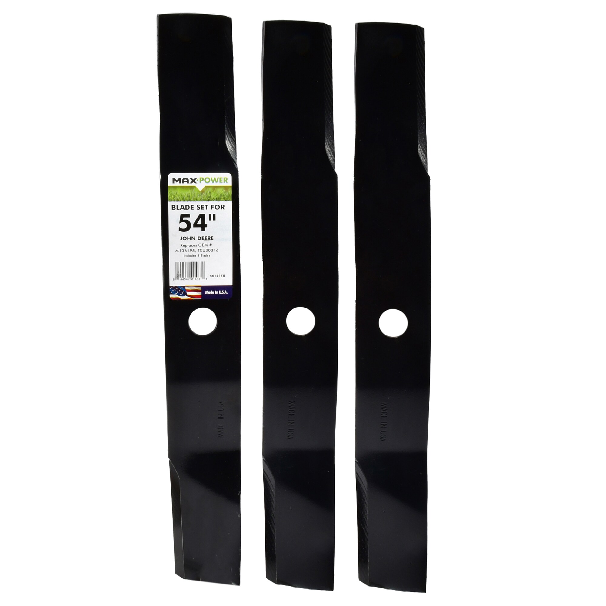 MaxPower 561817B 54-in Deck Standard Mower Blade for Riding Lawn 3 -Pack