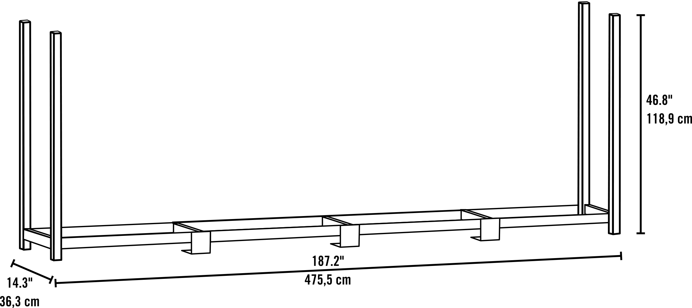 Black Ultra Duty Steel 16 ft Firewood Log Rack