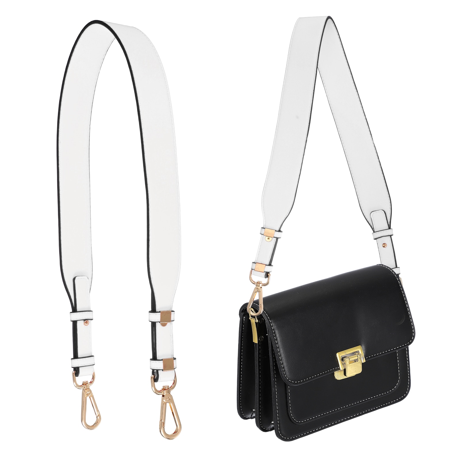 Unique Bargains Leather Purse Strap Replacement Crossbody 30-31.5 Inch Adjustable Bag Strap Purse Straps for Women Crossbody Bags Shoulder Bag Handbag White/Gold #S26050900UX3611