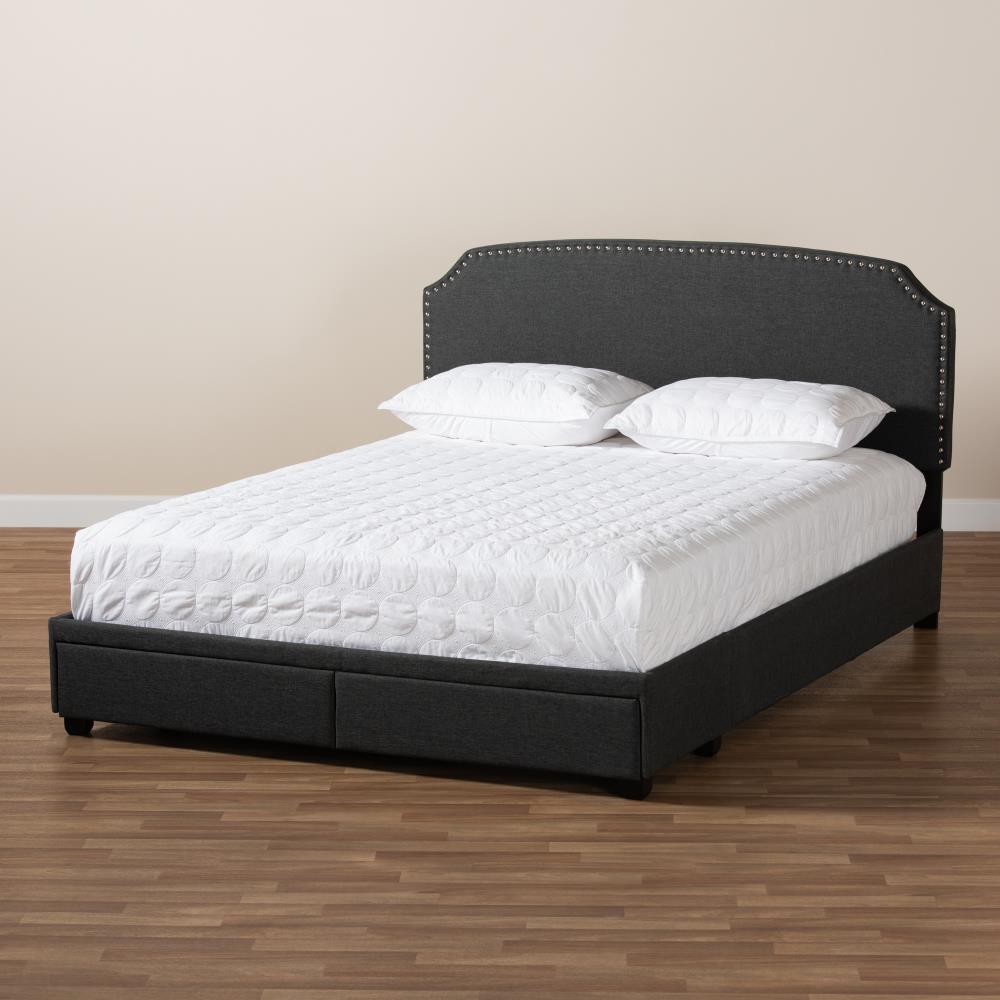 Baxton Studio Larese Dark Grey/Black Queen Platform Bed with Storage in ...