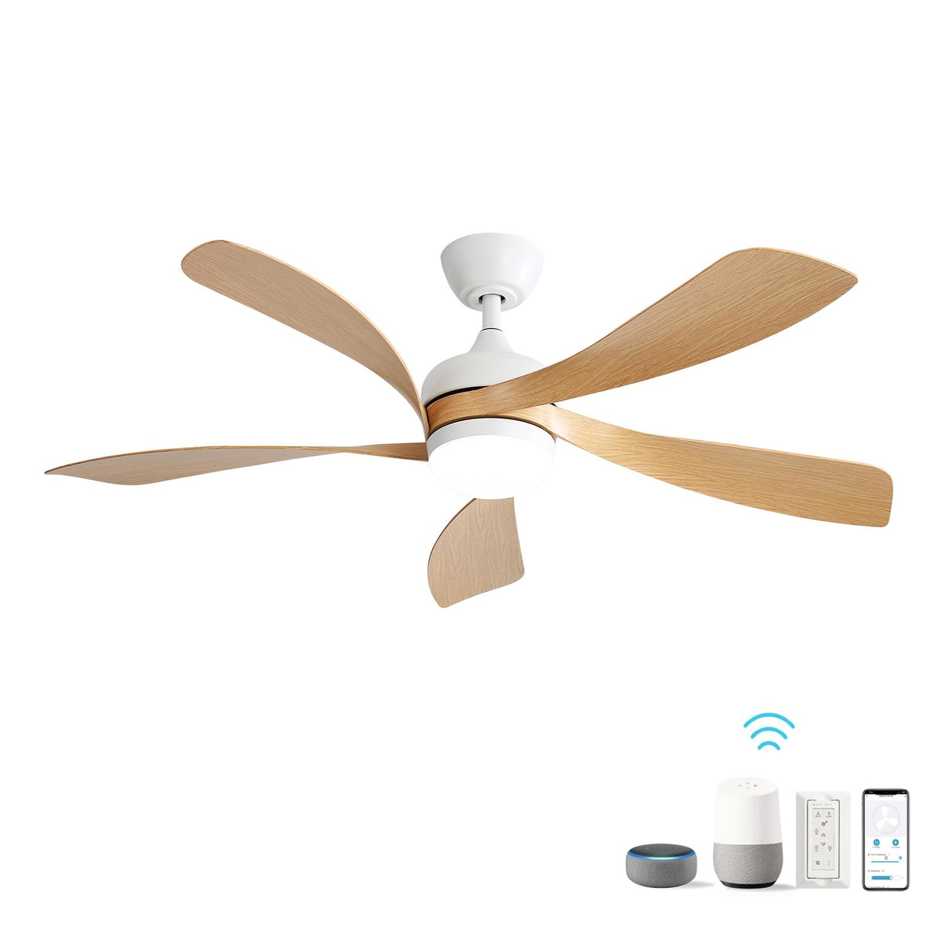 Bayfeve BFKS-47290-CF Adjustable Smart Ceiling Fan 52-in Color-Changing Integrated LED Outdoor White with ABS Blades Ceiling Fan With Light - Remote Included ( 5 -Blade )