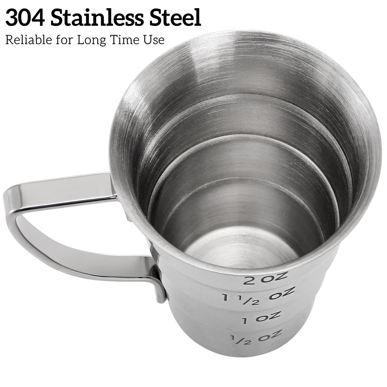 Aoibox  4 Piece 304 Stainless Steel Stepped Cocktail Jiggers with Handle 2 oz Dual Sided Markings Bar Measuring