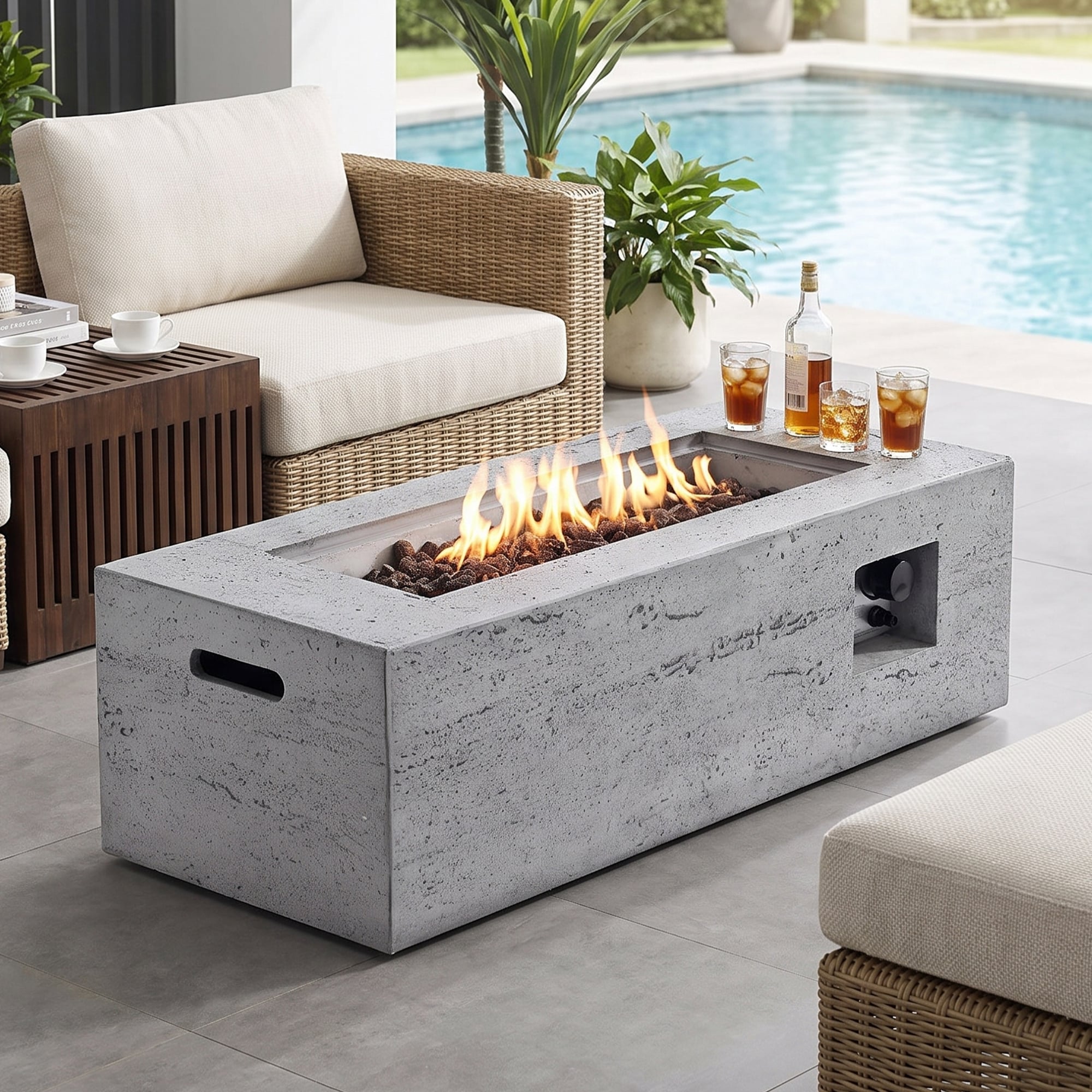 Sunrinx - 42-in W 40000 Maximum BTUs Magnesium oxide Rectangle Portable Liquid propane Fire pit t...