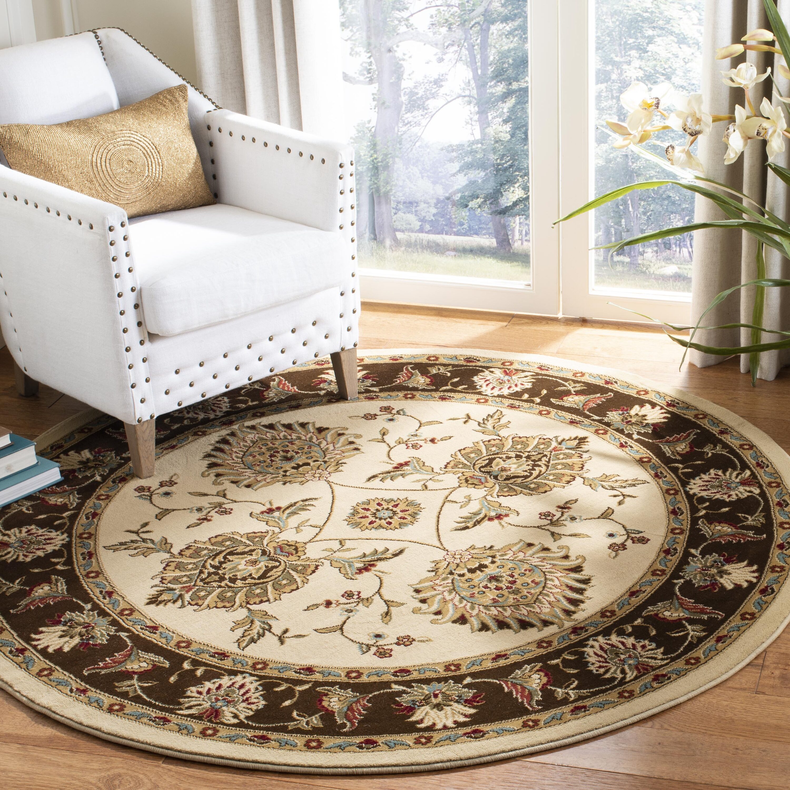 Safavieh LNH555-1225-5R Lyndhurst Sultanabad 5 x 5 (ft) Loomed Polypropylene Ivory/Brown Round Indoor Floral/Botanical Farmhouse/Cottage Area rug