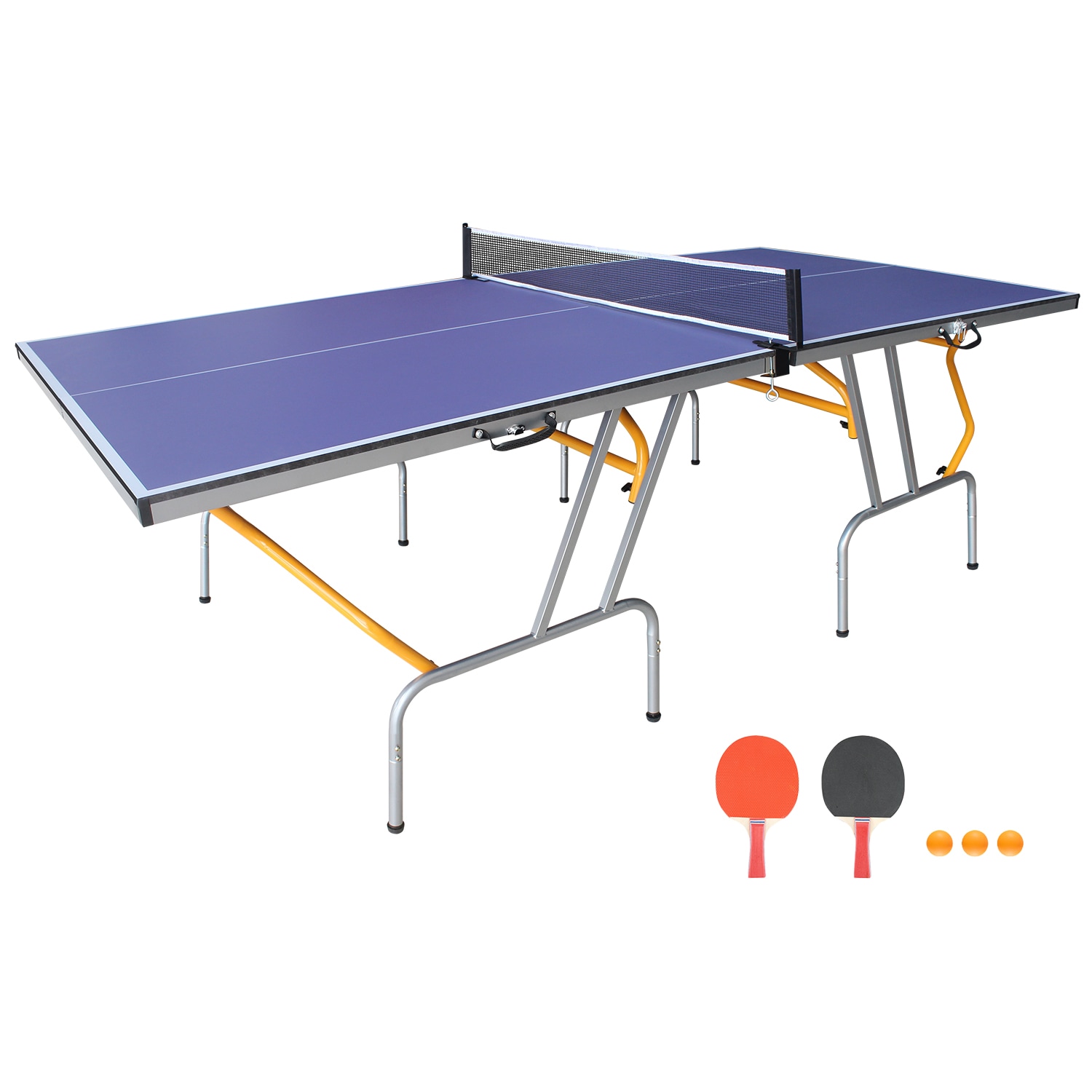 Huluwat 8 Feet Foldable Portable Mid Size Table Tennis Ping Pong Table Set for Indoor Games with Net 2 Table Tennis Paddles and 3 Balls