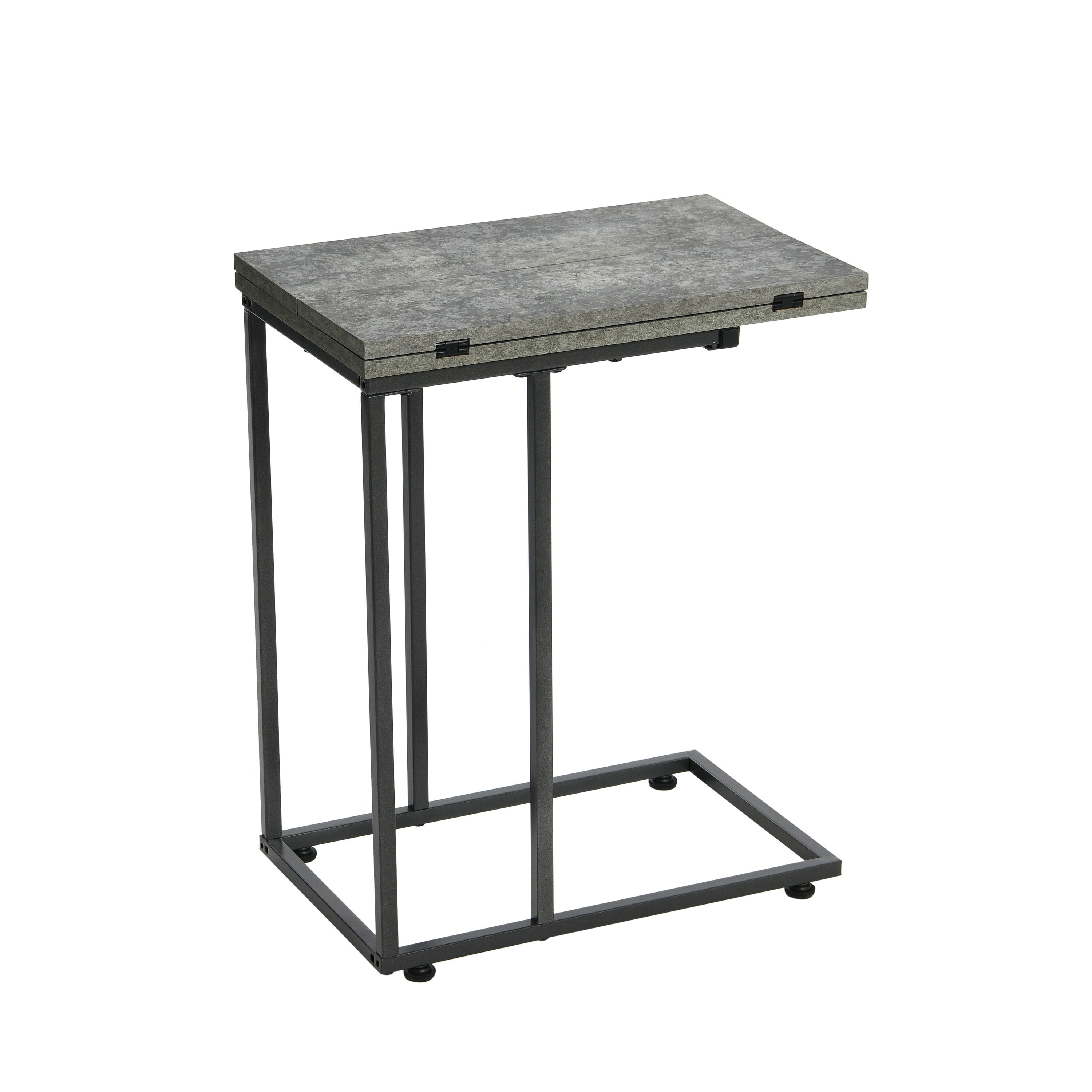 Jamestown Extendable CShaped for Accessiblity Side End Table Rustic Slate Concrete and Black Metal