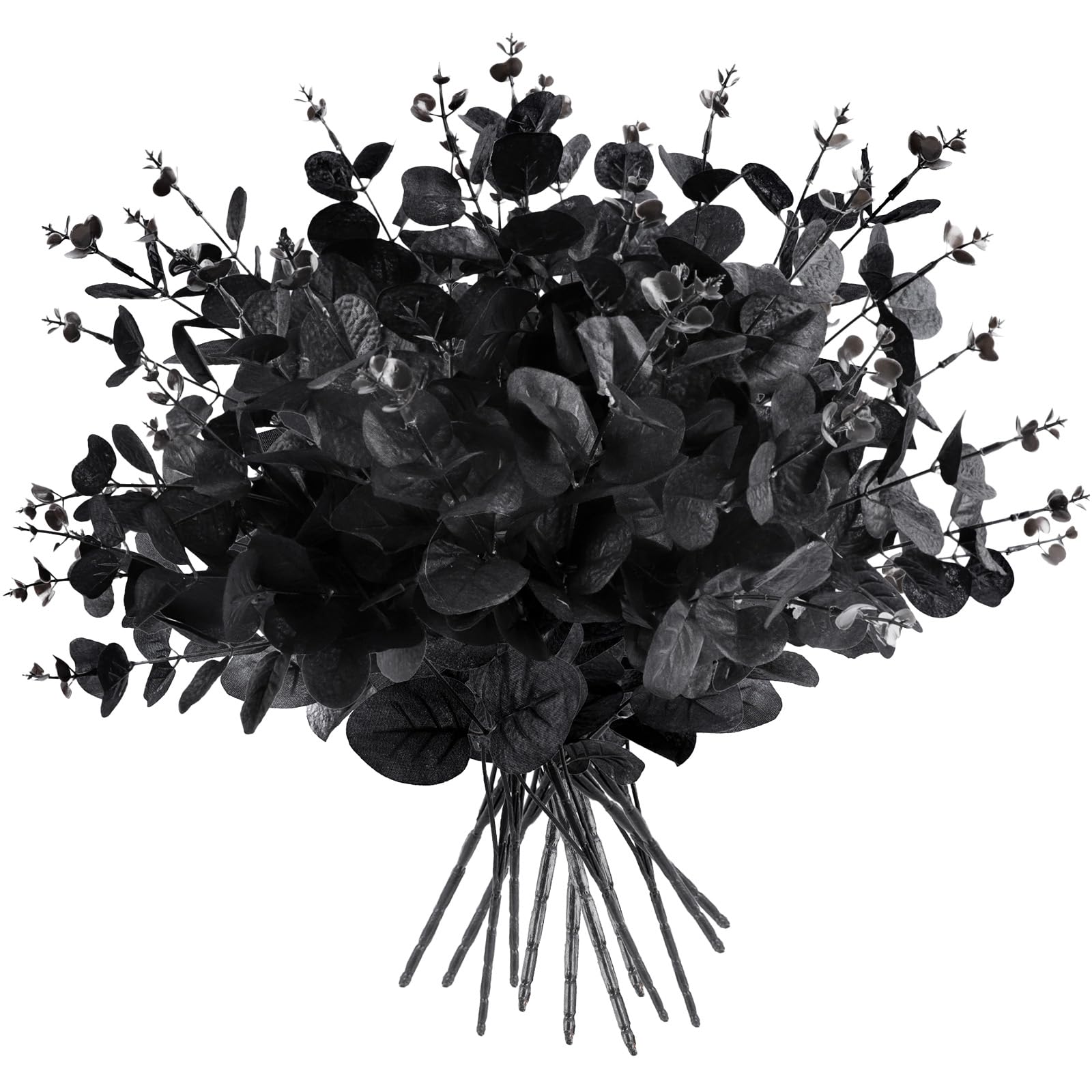 Aoibox  Set of 6 Black Eucalyptus Stems 13 Inches Faux Silk Branches for Halloween Gothic and Farmhouse Decor