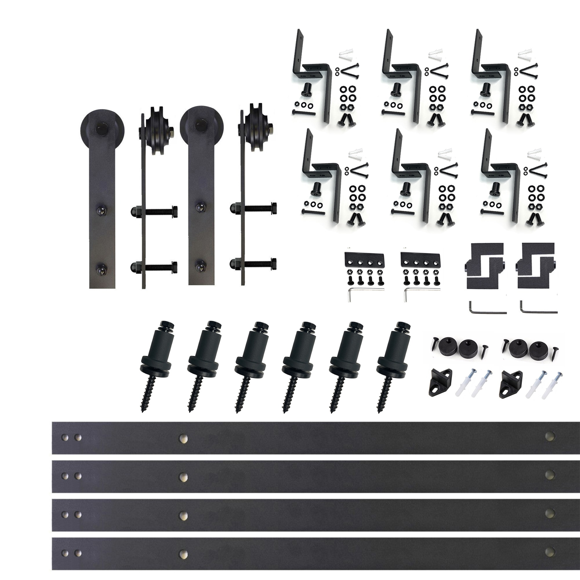 HOMACER ZT3TGH108C 108-in Rustic black Black Indoor I-strap Double bypass Barn door hardware kit