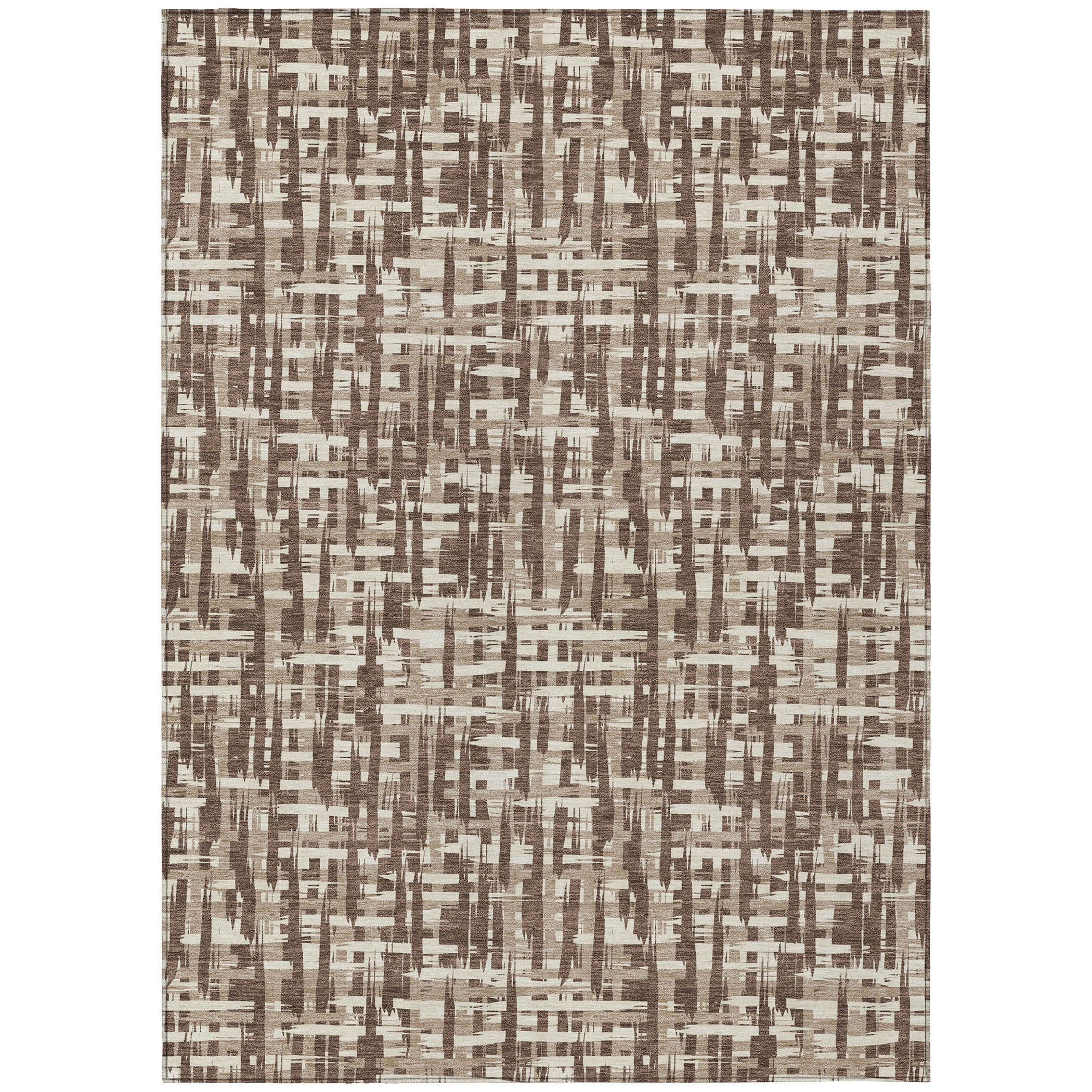 Brown and Beige Synthetic Flat Woven Washable Area Rug