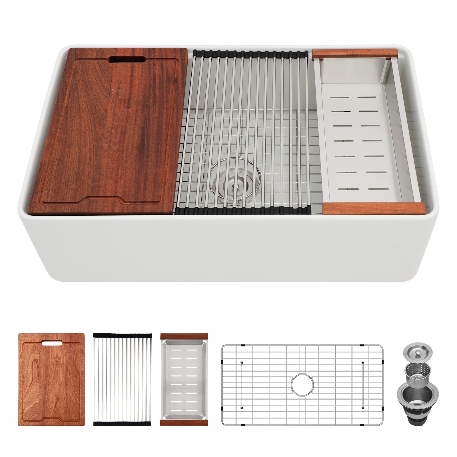 Lordear LD-TCS3320 Farmhouse apron front 33-in x 20-in Fireclay Single bowl Workstation Kitchen Sink