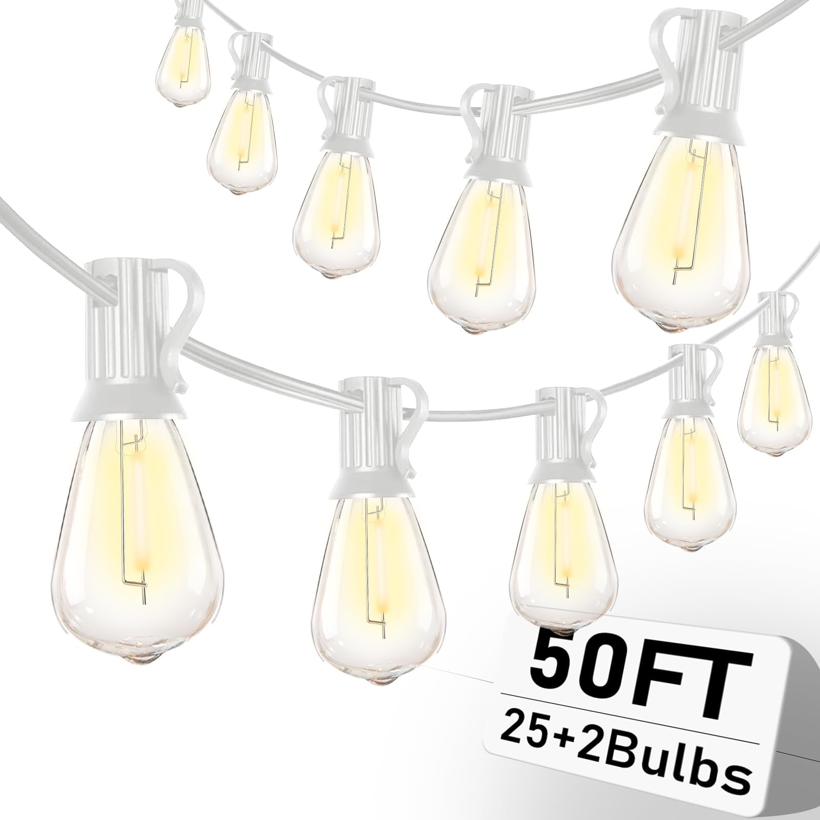 AOIZGMY  50ft Outdoor LED String Lights 27 Shatterproof ST35 Bulbs 0.6W Each Connectable Waterproof Patio Lights for Backyard Porch Wedding White Wire 1 Set